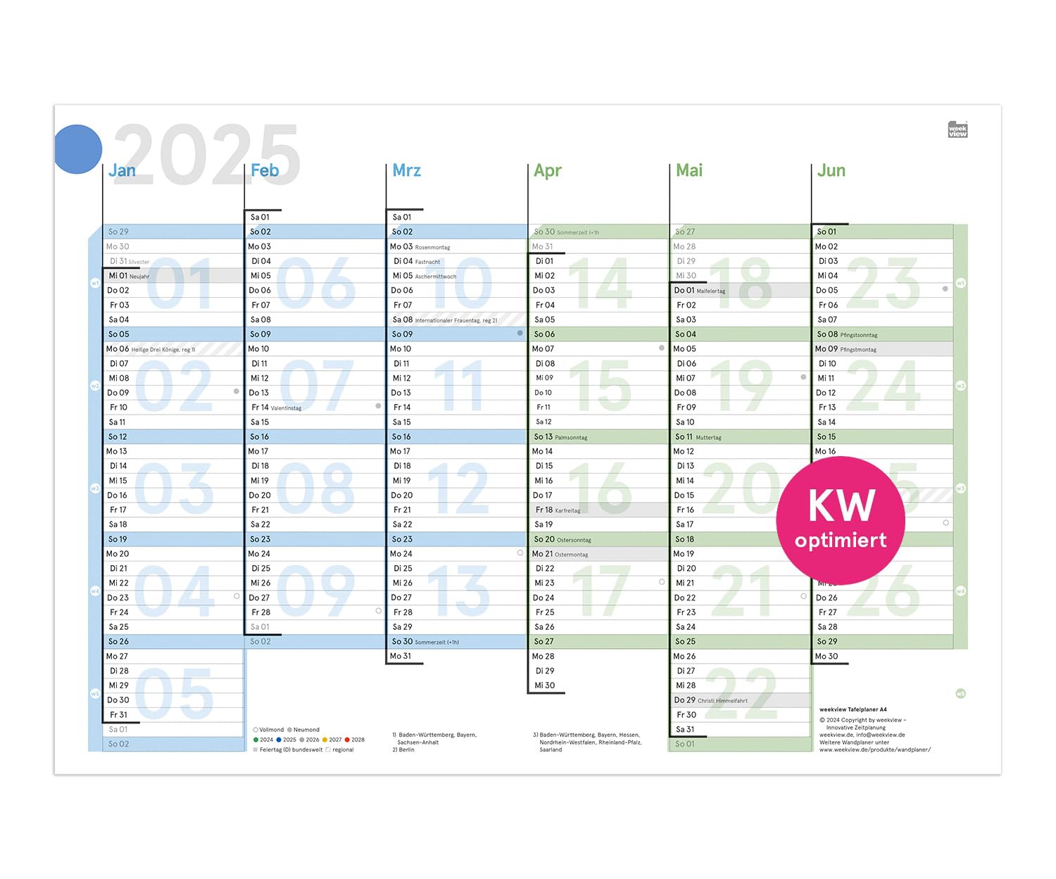 📅 Wocheblick Tafelkalender 2025 | DIN A4 "farbig" | 12 Monate mit klarem Wochenplan | Wandkalender Angebot bei HelloDeals