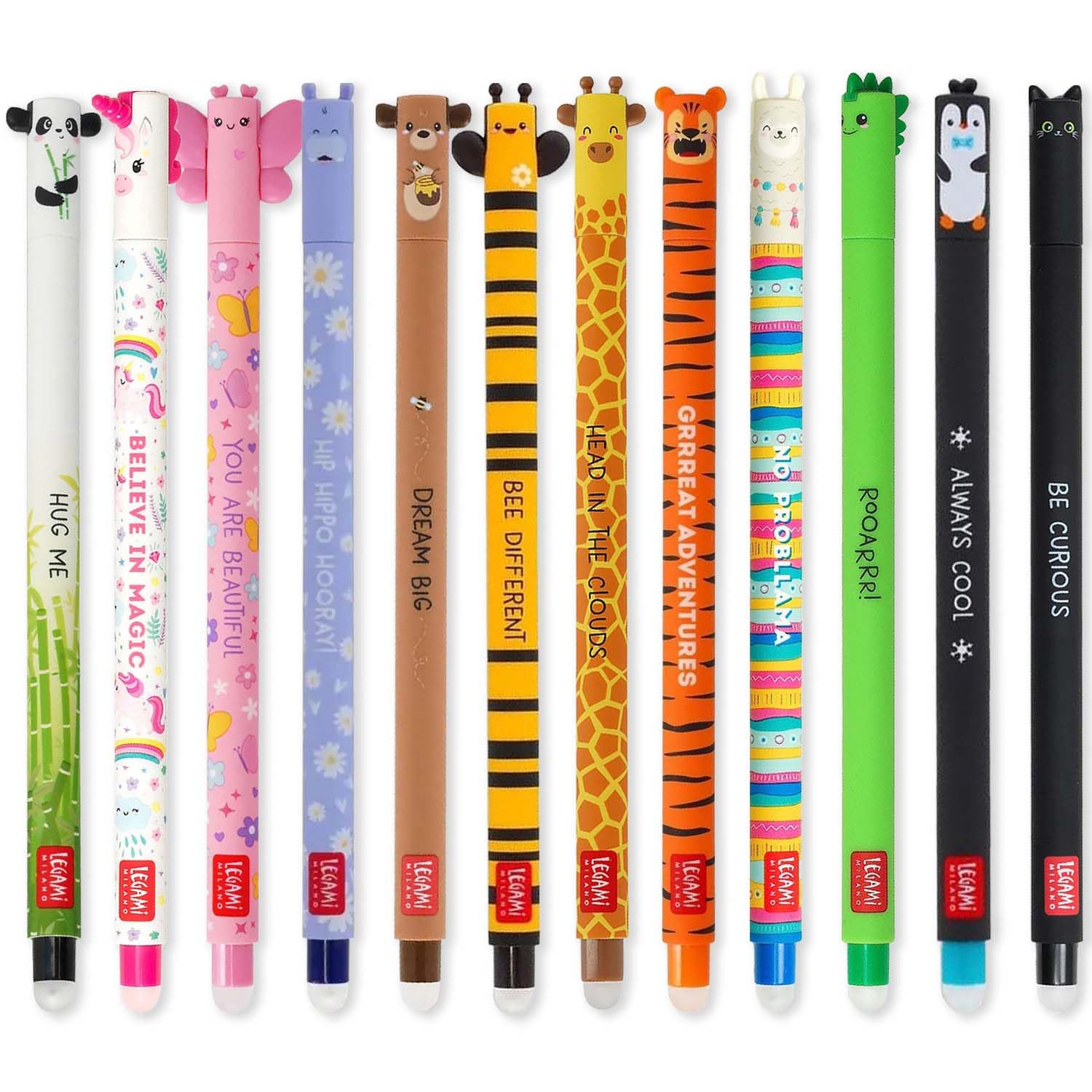LEGAMI Set mit 12 radierbaren Gelstiften 🐼🦄🦋🦛🐻🐝🦒🐅🦙🦕🐧🐱 Angebot bei HelloDeals