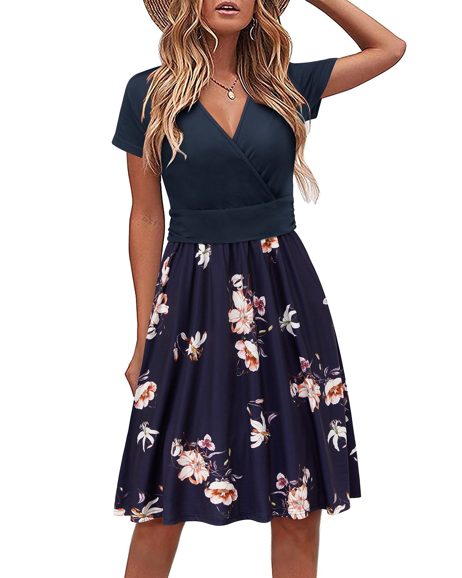 🌸 STYLEWORD Damen Sommerkleid Kurzarm V-Ausschnitt Kleider Blumenmuster Kleid 🌼 Angebot bei HelloDeals