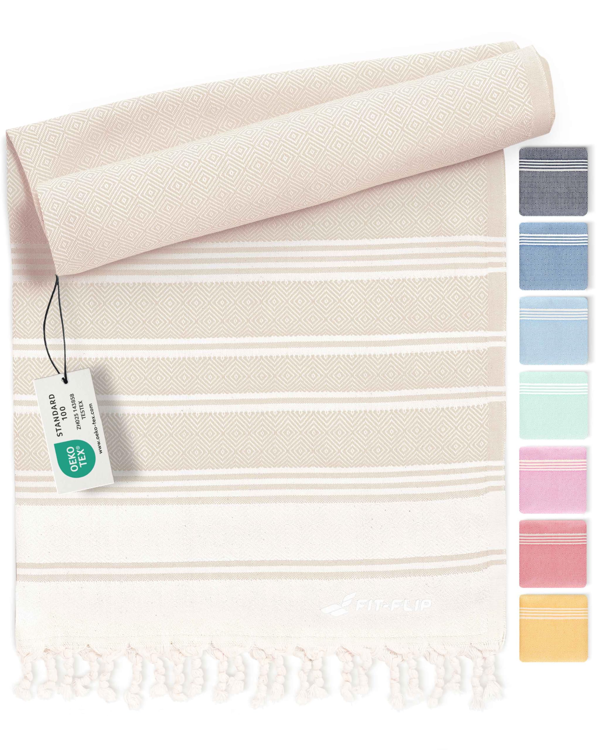 Fit-Flip Hamamtuch aus 100% Baumwolle 💧🏖️ - Saugfähig und schnelltrocknend - Türkisches Saunatuch, Strandtuch, Duschtuch, Badetuch, Yogatuch - Sand - 100x200cm Diamond 25 Sand - Diamond 100x200cm Angebot bei HelloDeals