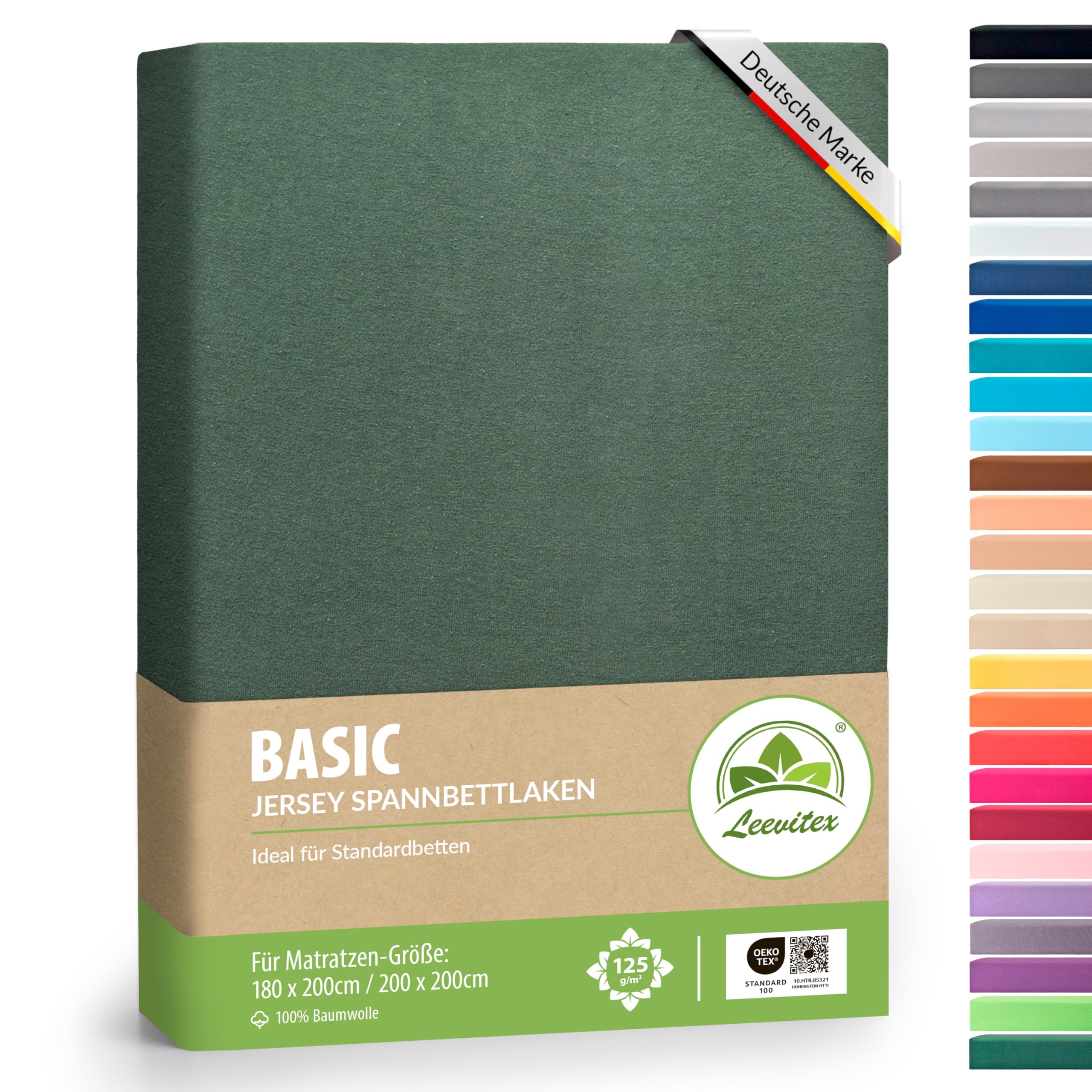 leevitex® Spannbettlaken 180x200cm - 200x200cm | Spannbetttuch Bettlaken | 100% Jersey Baumwolle | Matratzenhöhe bis 25 cm | Ökotex | Dunkelgrün 180x200 - 200x200 cm Dunkel Grün ⭐️ Angebot bei HelloDeals