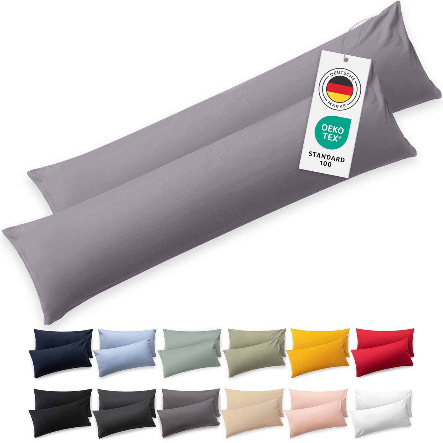 Blumtal Seitenschläferkissen Bezug 40 x 145 (2er Set Kissenbezüge) - Grau - 100% Baumwolle Angebot bei HelloDeals