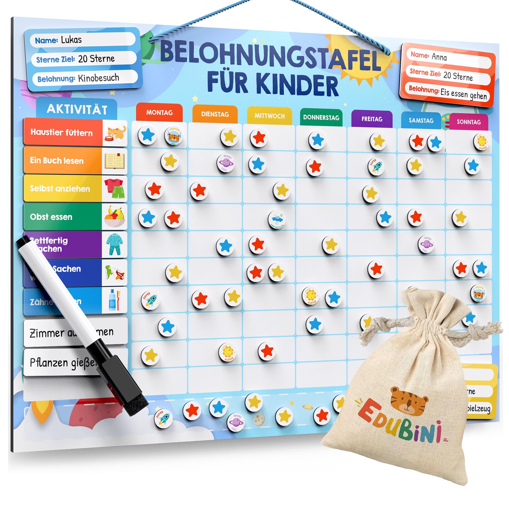 🚀 Edubini Belohnungstafel für Kinder - [100 AUFGABEN + 350 Magnete] - Belohnungssystem für Verantwortung Angebot bei HelloDeals