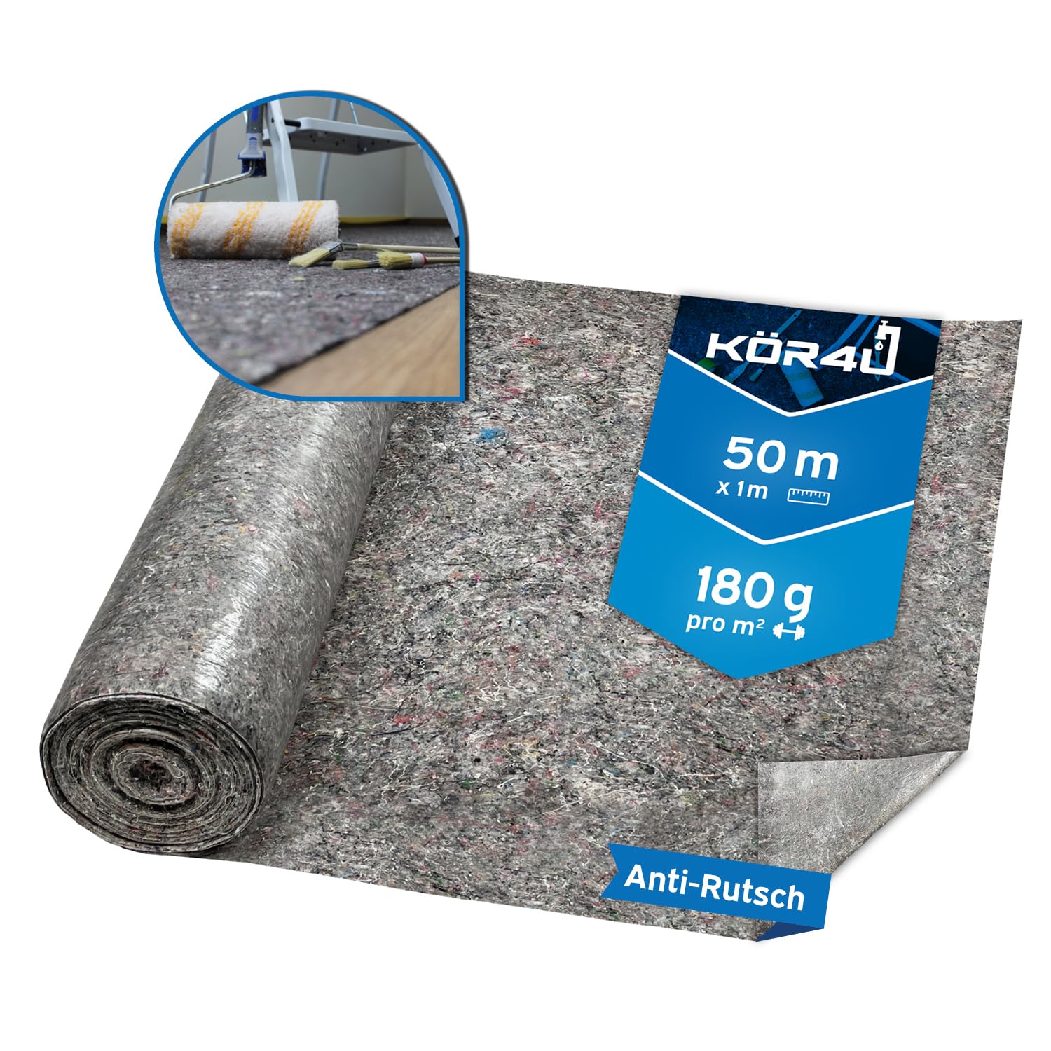 🎨 Kör4u Malervlies 50m, 180g Abdeckvlies – Staubdichtes, Rutschfestes Malervlies für Renovierungen 🏠 Angebot bei HelloDeals