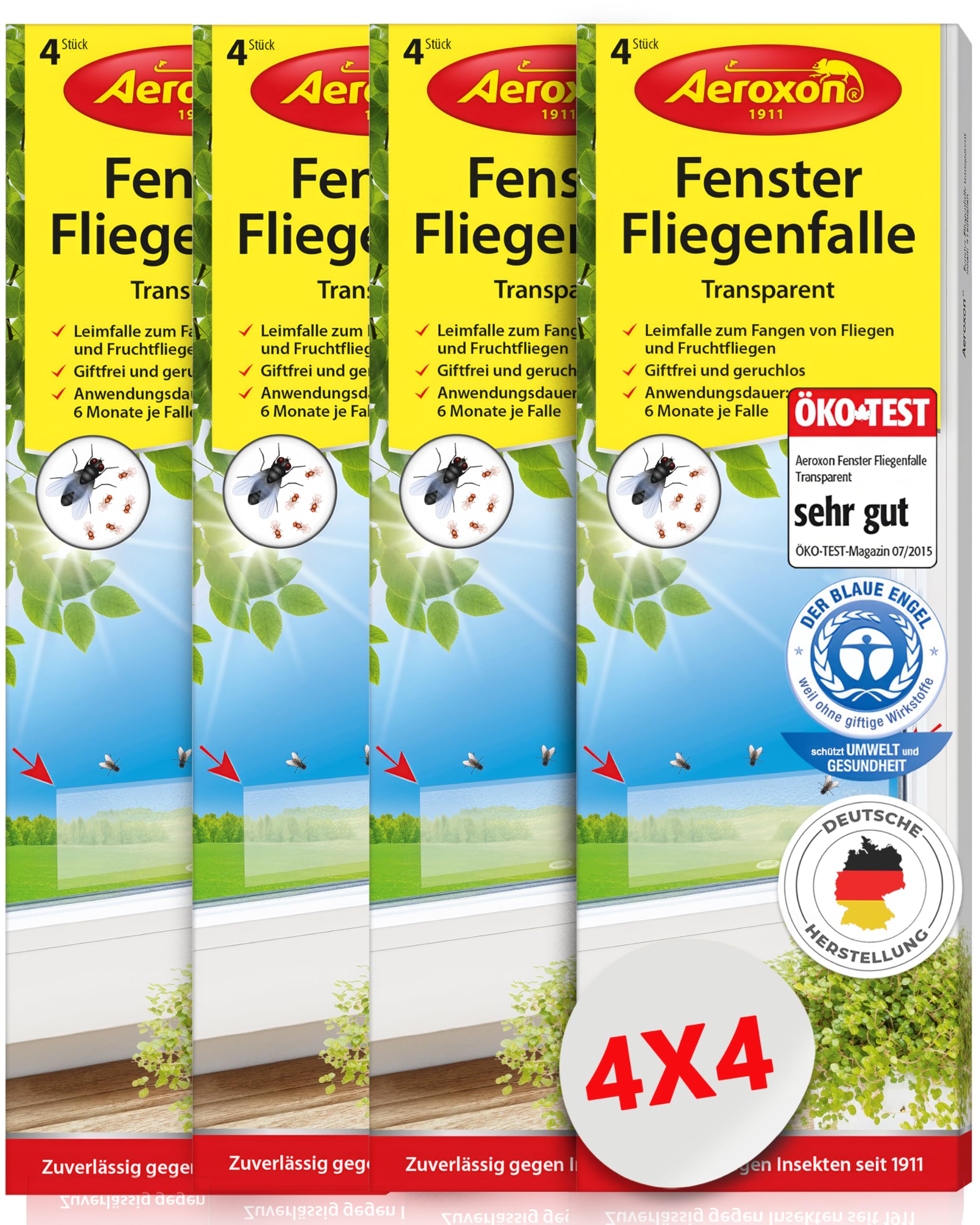 🦟🪰 Aeroxon Fruchtfliegenfalle, Fliegen Klebefalle 4x4 = 16 Fallen – Fliegenfalle Innenbereich Angebot bei HelloDeals