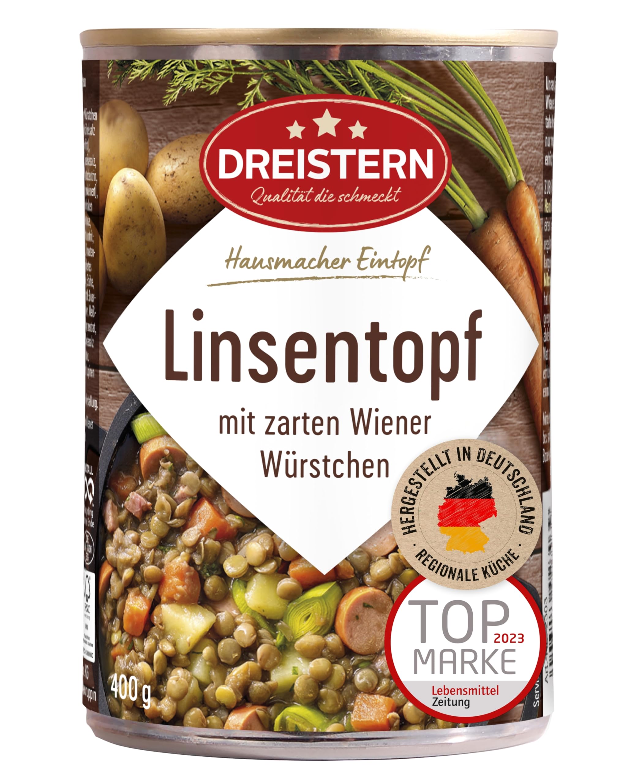 🍲 DREISTERN Linsentopf 400g mit Wiener Würstchen & Gemüse 🌿 Angebot bei HelloDeals