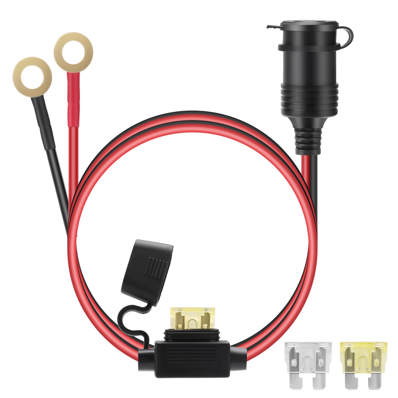 Thlevel 12V Verlängerungskabel Zigarettenanzünder Buchse 🚗 1 Meter 14AWG Kabel mit Ringkabelschuhe 20A Sicherung 🛡️ Ladegerät Adapter Auto Wasserdicht 🌊 Angebot bei HelloDeals