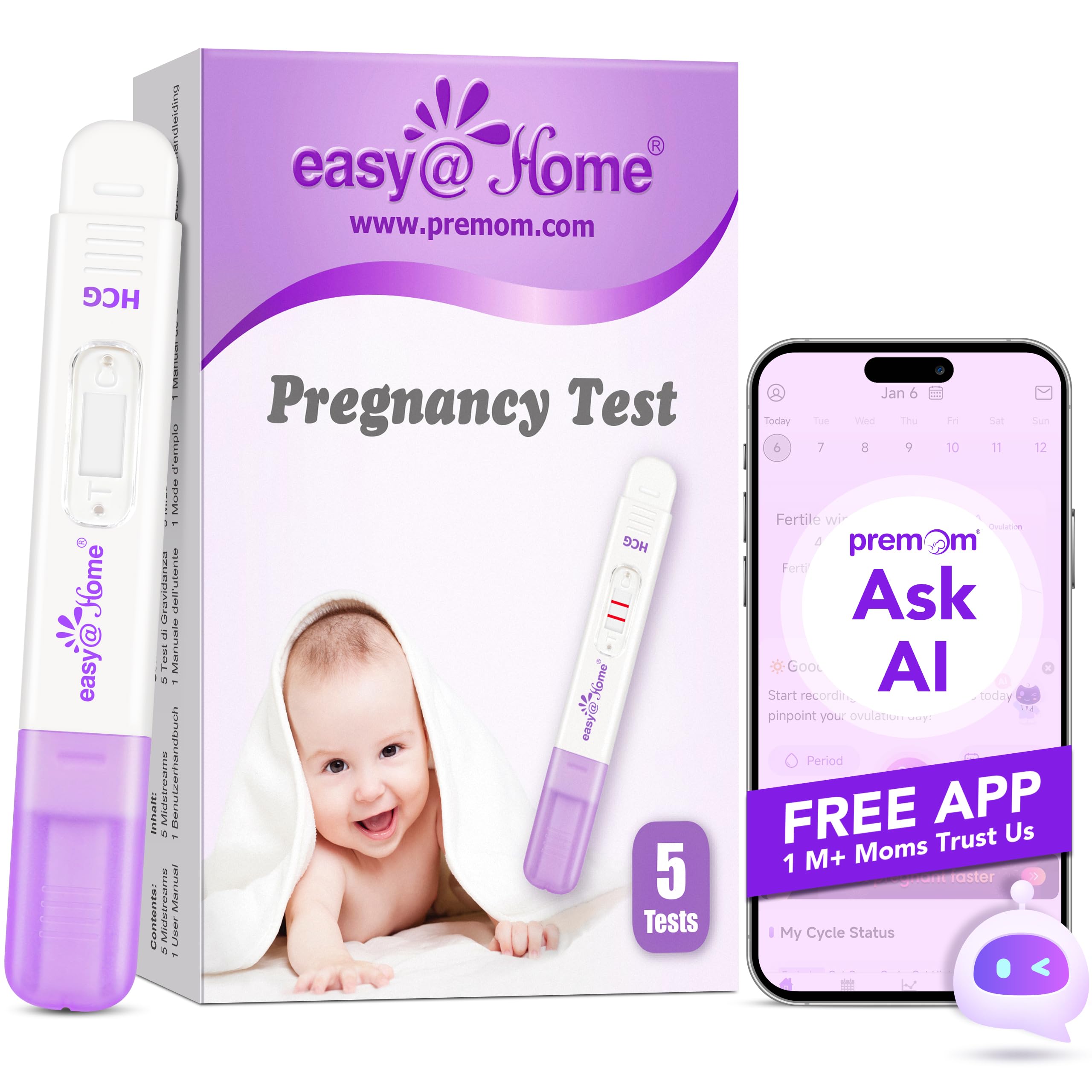 🤰 Easy@Home 5 x Schwangerschaftstest Frühtest Frühschwangerschaftstest: Ultra Empfindlich Pregnancy Test 10 mIU/ml - Zuverlässiger Frühtest Schwangerschaft mit hoher Genauigkeit - 5 HCG Test 5 Stück (1er Pack) Angebot bei HelloDeals