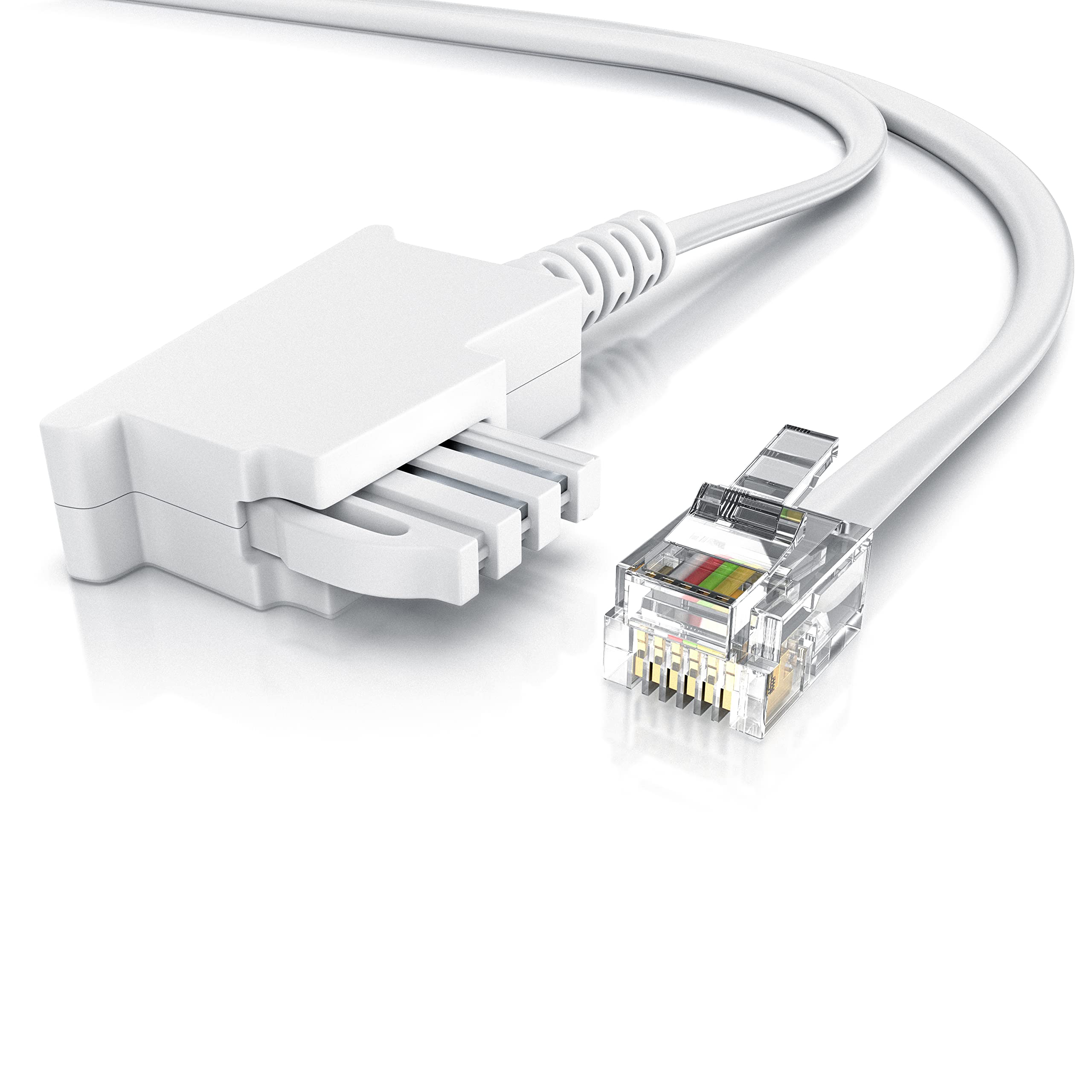 CSL - 10m Telefonkabel TAE-F Stecker auf RJ11 Stecker - Int. Norm 6P4C / 4-polig belegt - Flachkabel - 10m Weiß 📞 Angebot bei HelloDeals