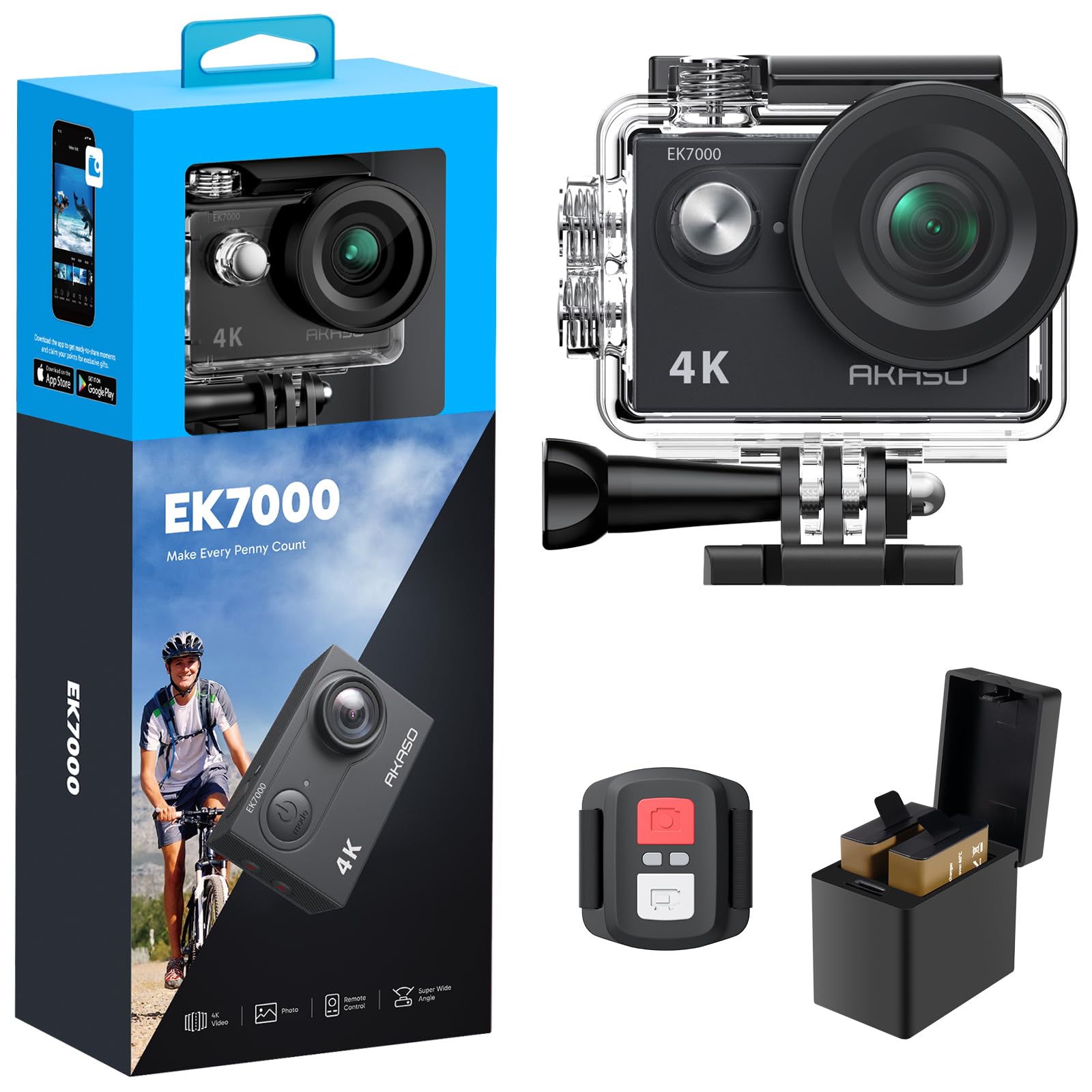AKASO Action Cam,4K30FPS 20MP WiFi Unterwasserkamera 170°Ultra Weitwinkel Full HD 📷🌊 Angebot bei HelloDeals
