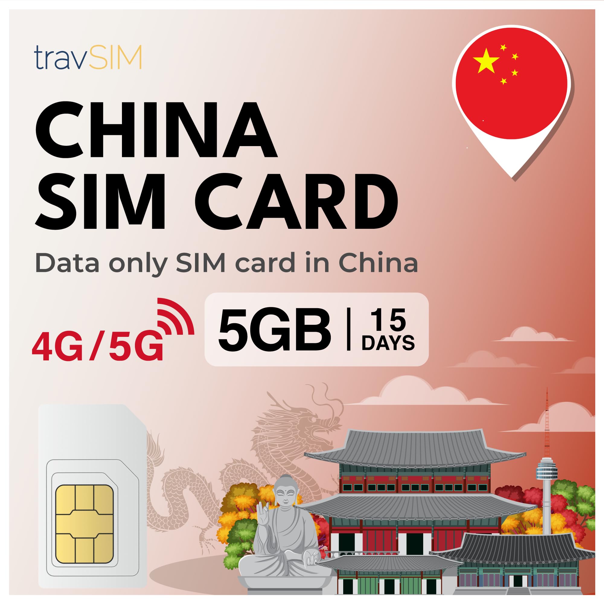 travSIM China SIM-Karte | 15 Tage - 5GB Daten | 5G/4G Hochgeschwindigkeitsdaten 📱🌏🚀 Angebot bei HelloDeals