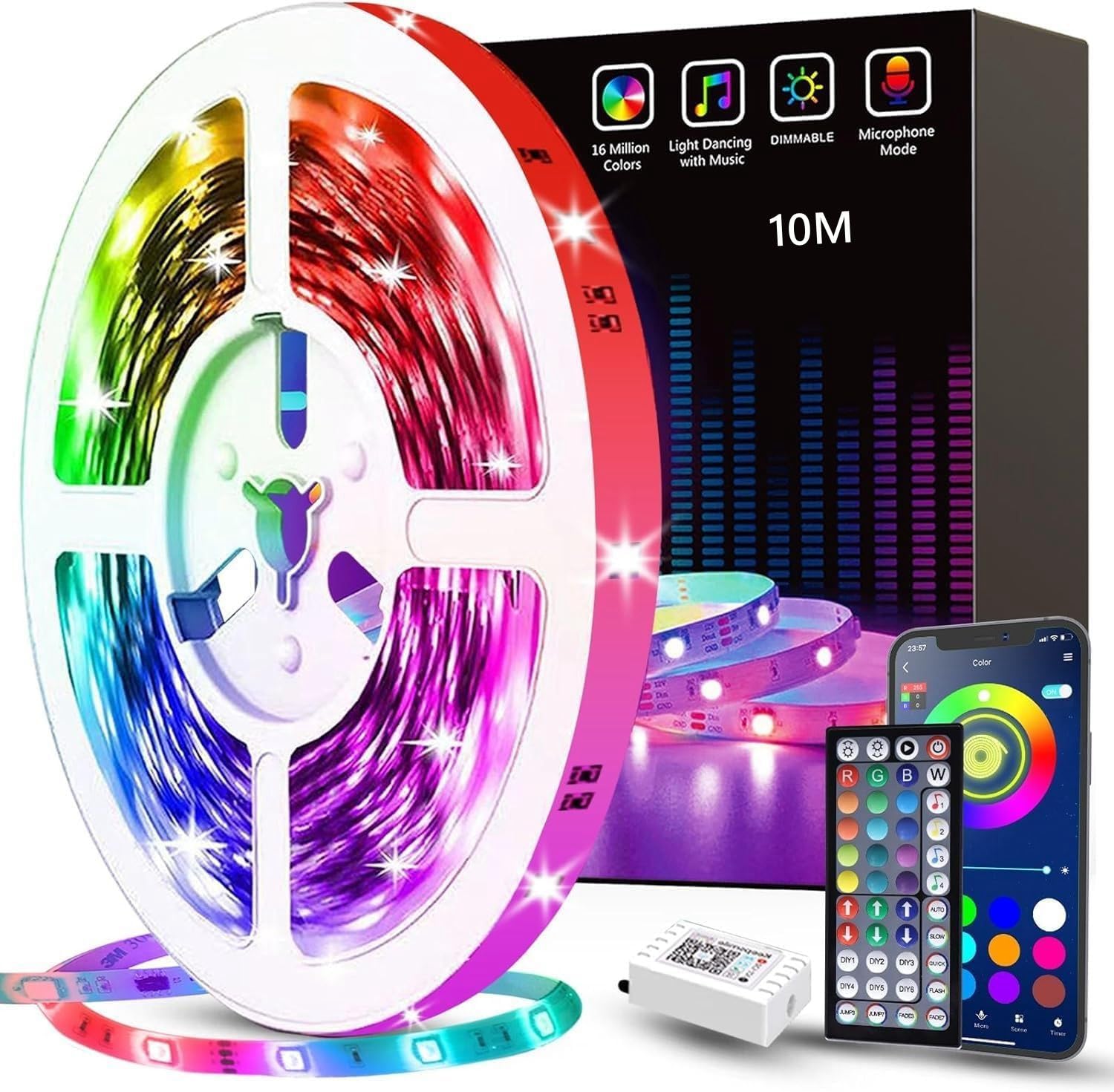 Tenmiro LED Streifen 10m RGB LED Strip Musik sync Selbstklebend Lichterkette mit Fernbedienung und APP Angebot bei HelloDeals