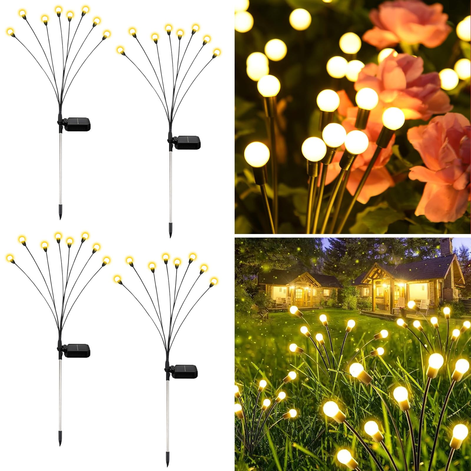 🌟 Solarleuchten für Außen Garten 4 Stück 8 LED Glühwürmchen 🌟 Angebot bei HelloDeals