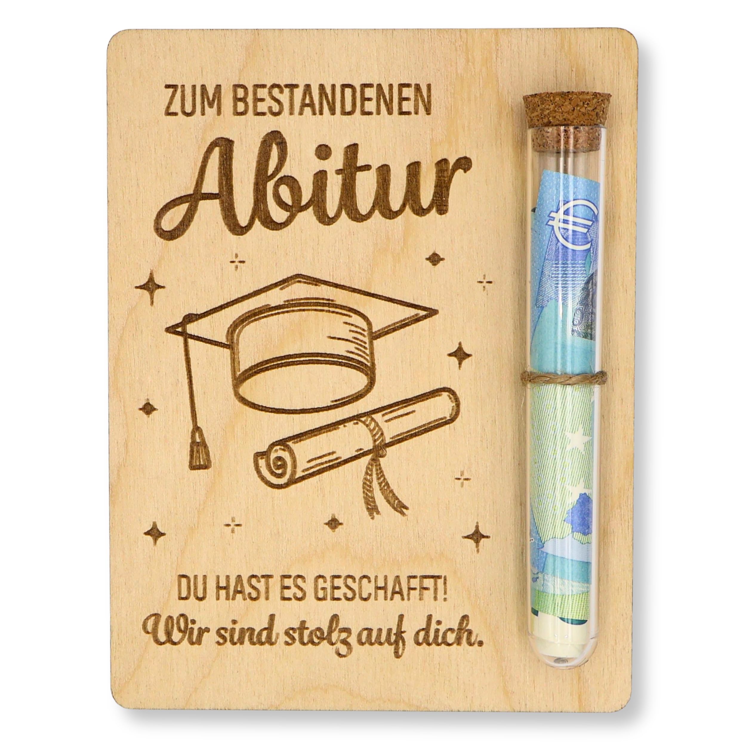 ZUKLA Verpackung für Geldgeschenke Holz 13 x 10 cm mit Reagenzglas - Geschenk zum Abitur Angebot bei HelloDeals
