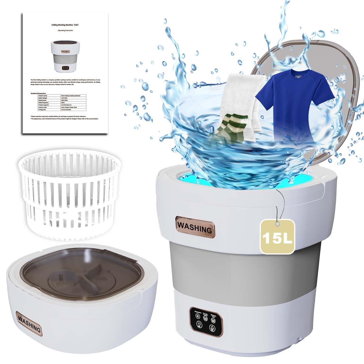 🌟 15L 2.3kg Mini Camping Waschmaschine mit Schleuder - Grau 🌟 Angebot bei HelloDeals