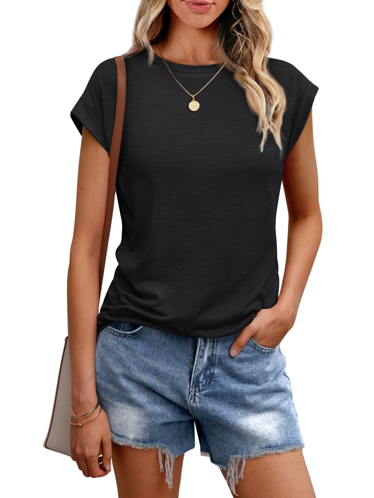 👚 Cuptacc Tshirt Damen Tops Sommer Rundhals Oberteile Damen Elegant Basic Bluse Kurzarm Tank Top Business Outfit Schwarz M Angebot bei HelloDeals