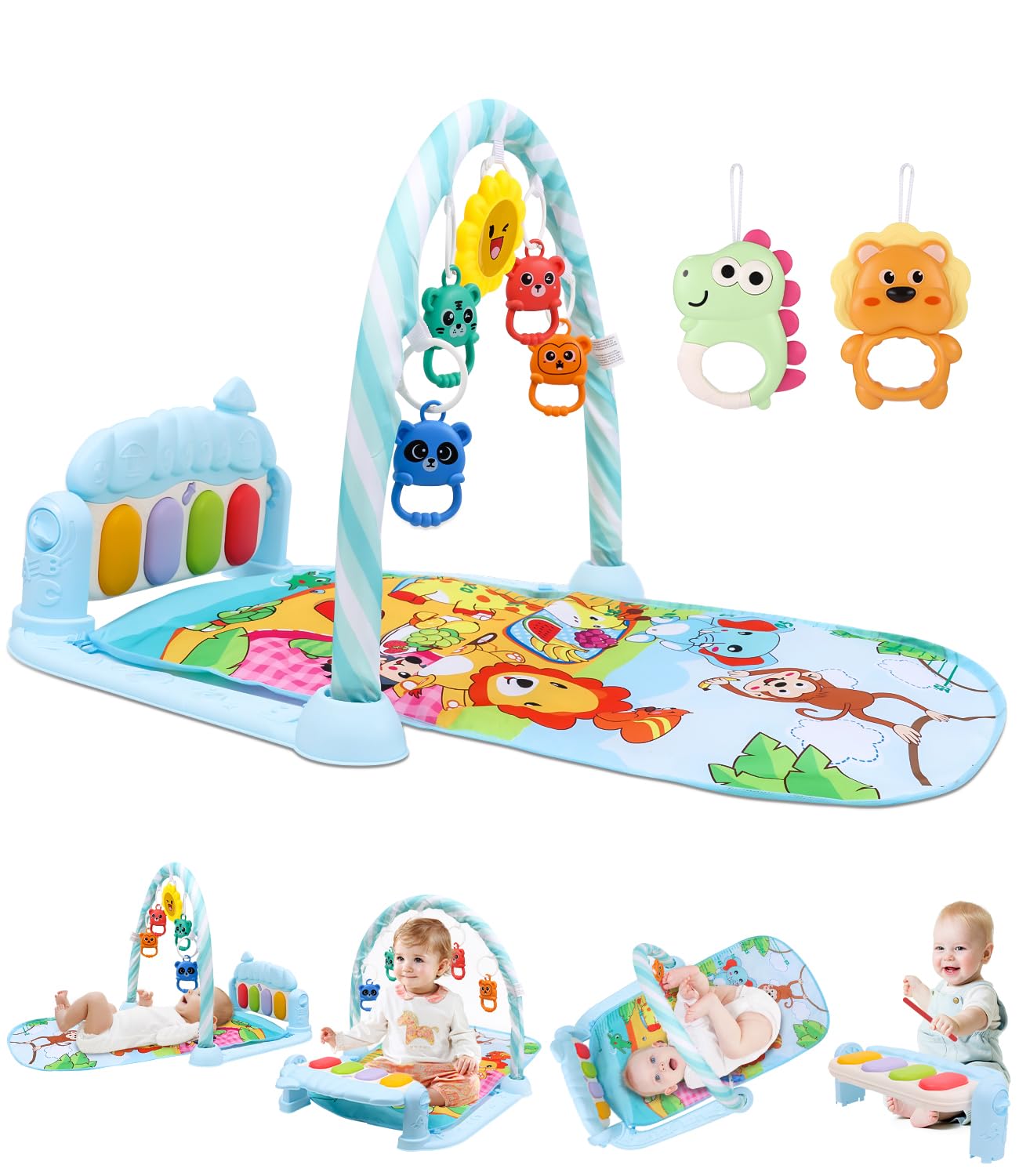 👶🎶 Huifoo Baby Spielbogen Spieldecke mit Klavier - Blau Angebot bei HelloDeals