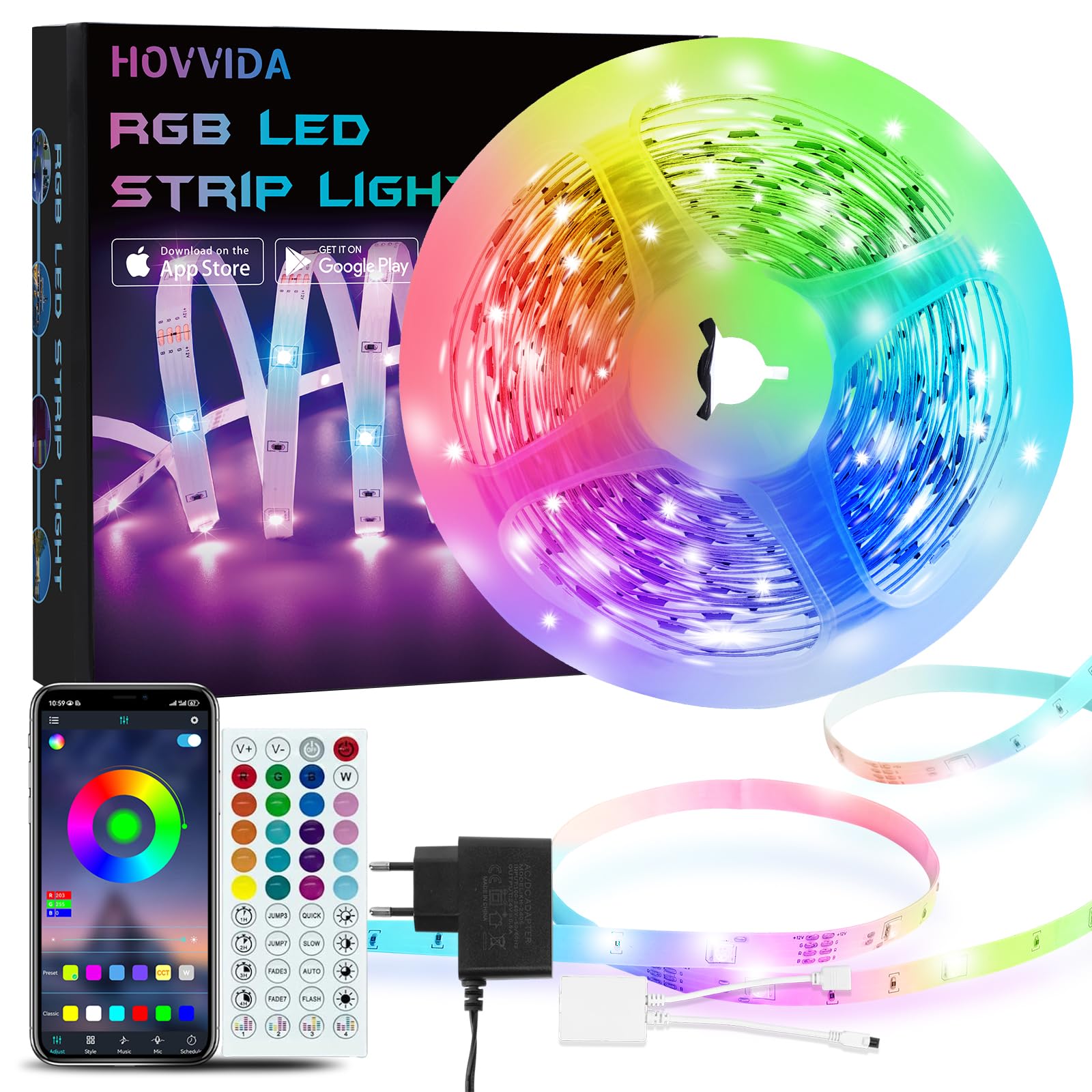 🌟 HOVVIDA LED Strip 5M RGB - 30 LEDs/Meter - Musikmodus & Fernbedienung 🌈 Angebot bei HelloDeals