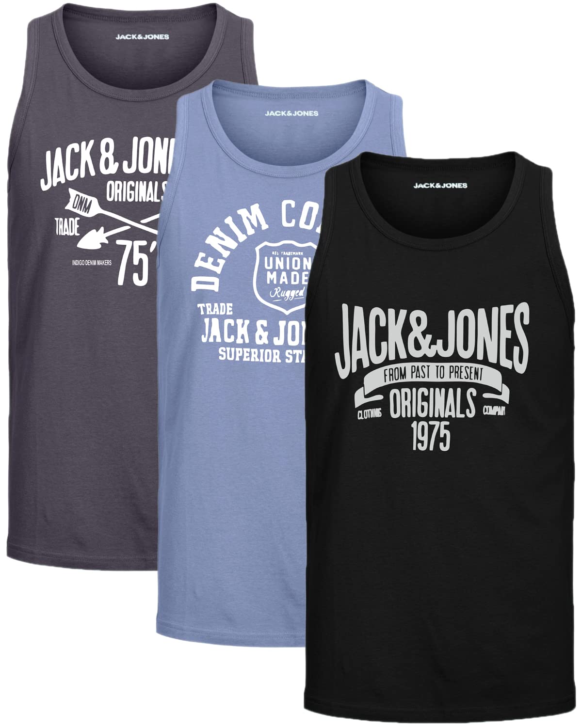 🔥 JACK & JONES Tank-Tops für Herren 🎽 Vielseitige Prints | Schmale Passform und atmungsaktive Baumwolle XL 3er Opt Angebot bei HelloDeals