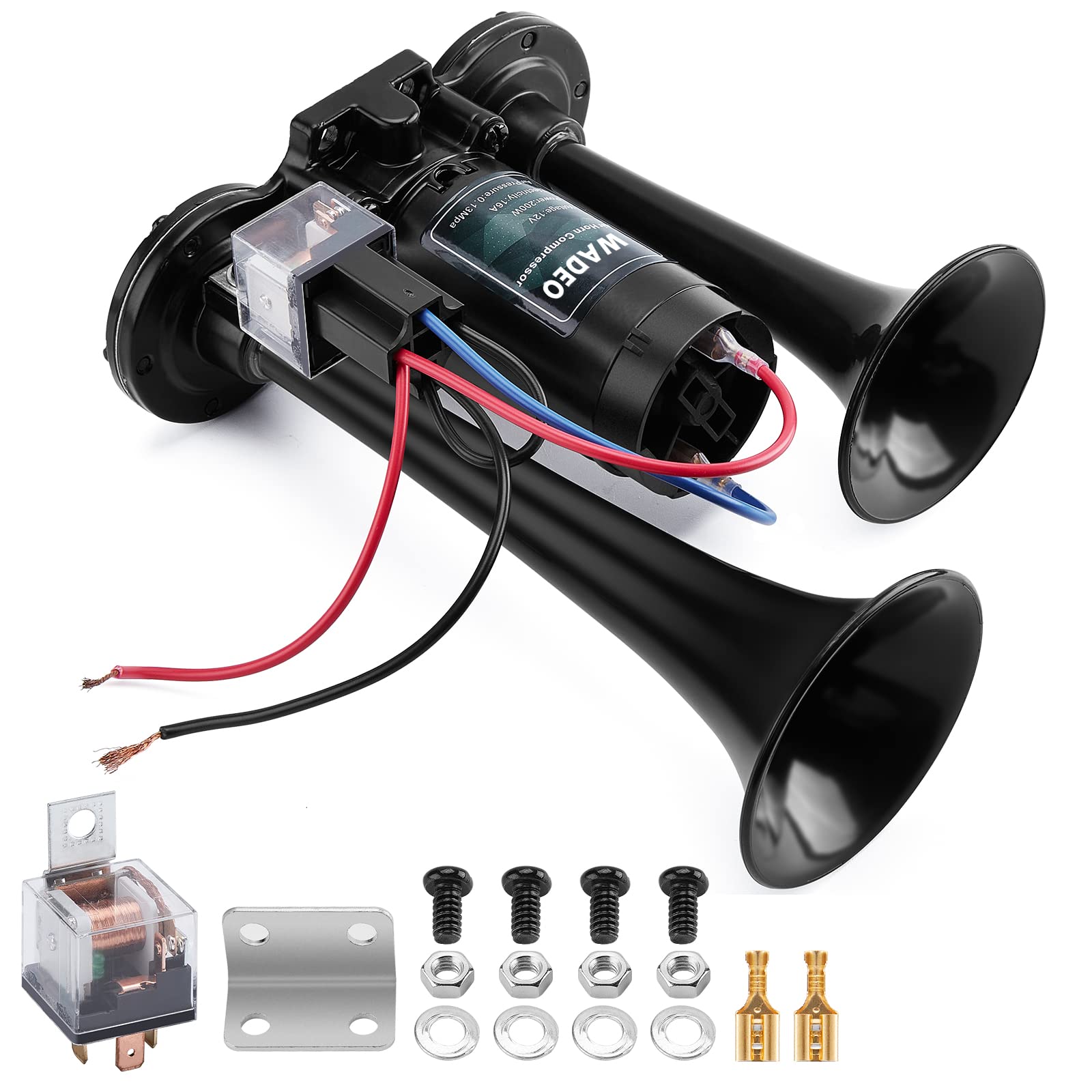 🚛🔊 WADEO LKW Hupe 12V 118db, Super Laut Autohupe mit Kompressor, Lufthorn Drucklufthorn Kit Schwarz Angebot bei HelloDeals