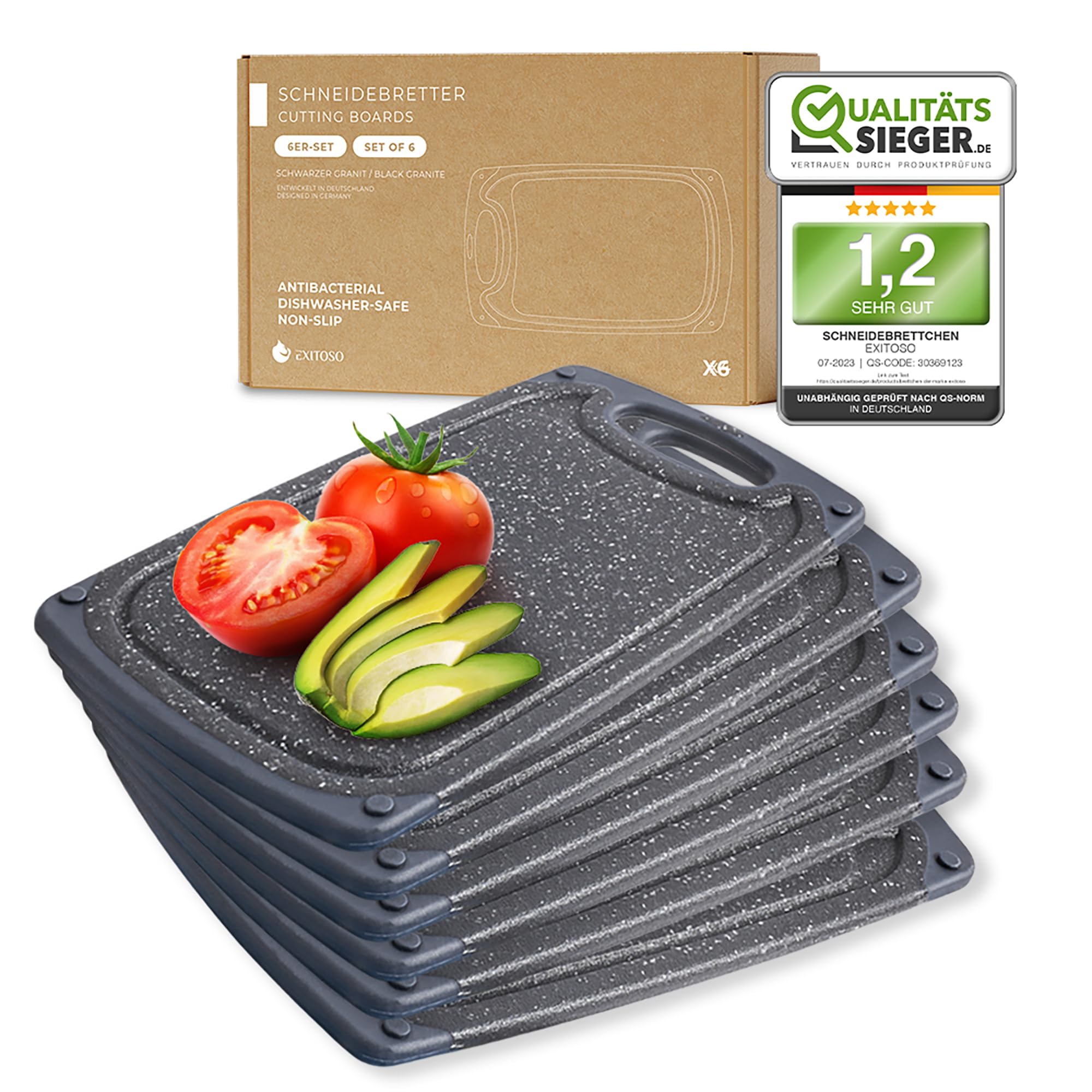 🍳🔪 Exitoso Frühstücksbrettchen 6er Set Marmoroptik Schwarz 🥖🥪 Angebot bei HelloDeals