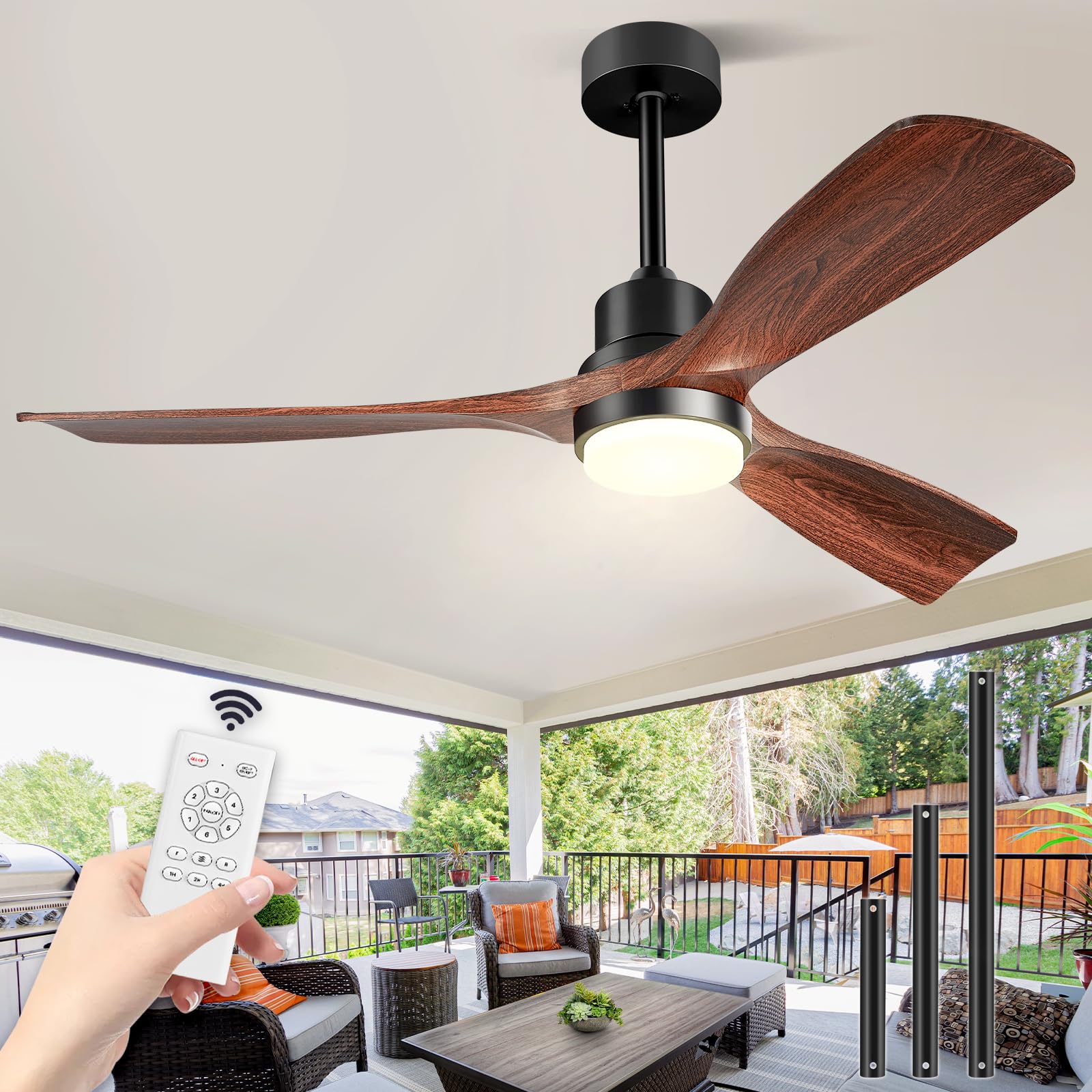 Holz Deckenventilator mit Licht und Fernbedienung 132 cm/52 Zoll 🌿🌬️ Angebot bei HelloDeals