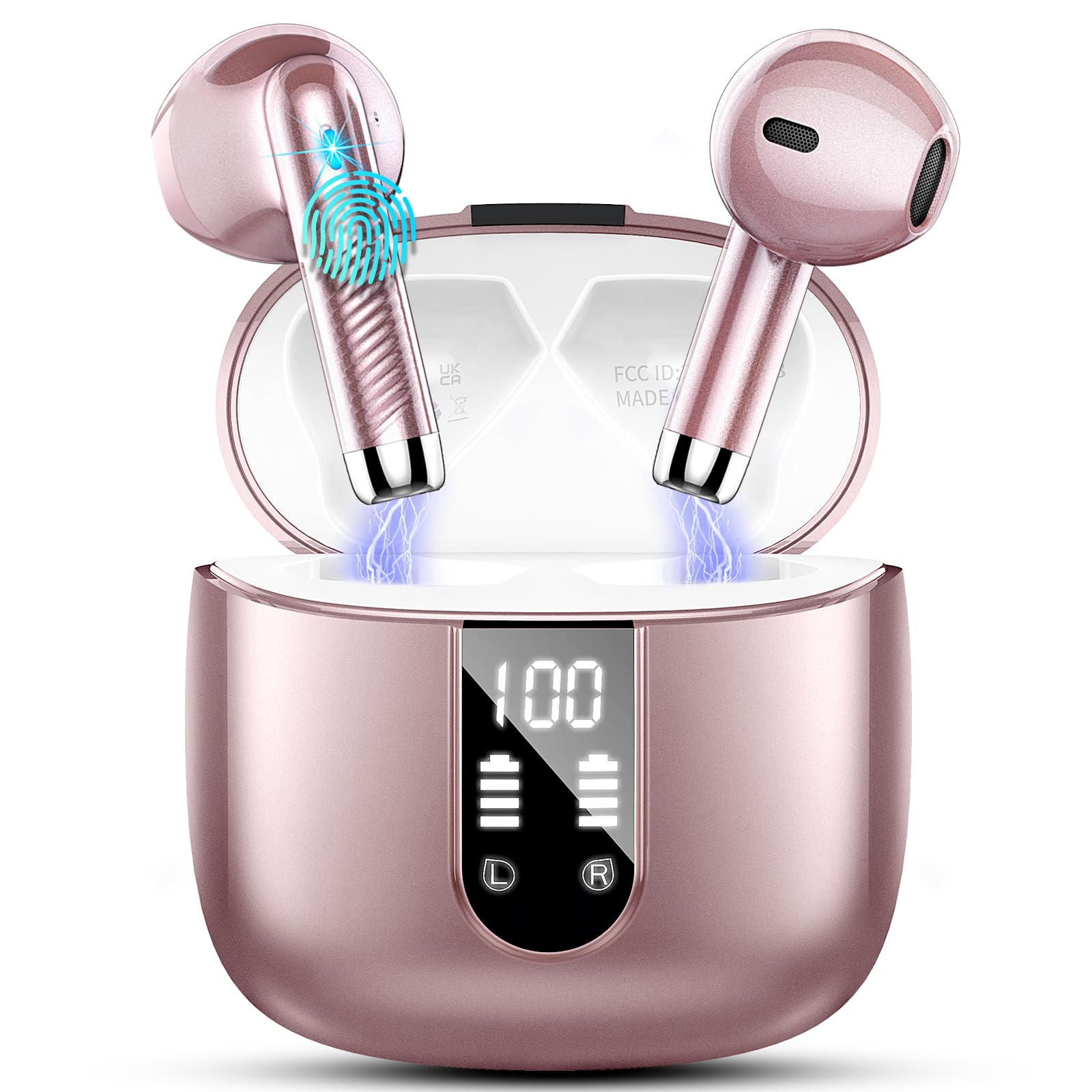 🎧 Bluetooth 5.4 Kopfhörer, In Ear Kopfhörer Kabellos mit 4 Mic, 48H Tiefer Bass Spielzeit Wireless Earbud, LED-Anzeige, Bluetooth Ohrhörer mit ENC Noise Cancelling, IP7 Wasserdicht Kopfhörer Sport USB-C Roségold Angebot bei HelloDeals