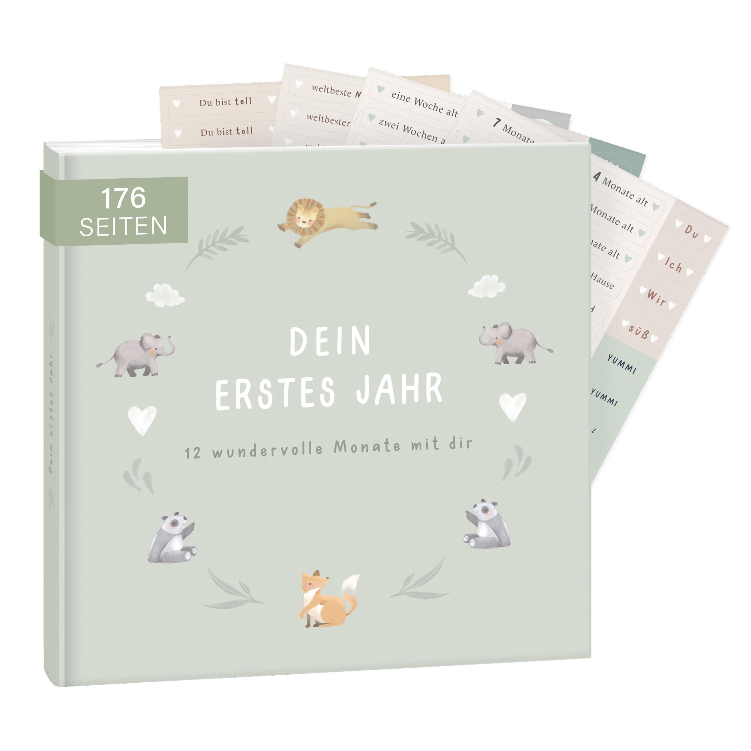 👶 mintkind® Babyalbum 'Mein erstes Lebensjahr' Salbei + Sticker Set Angebot bei HelloDeals