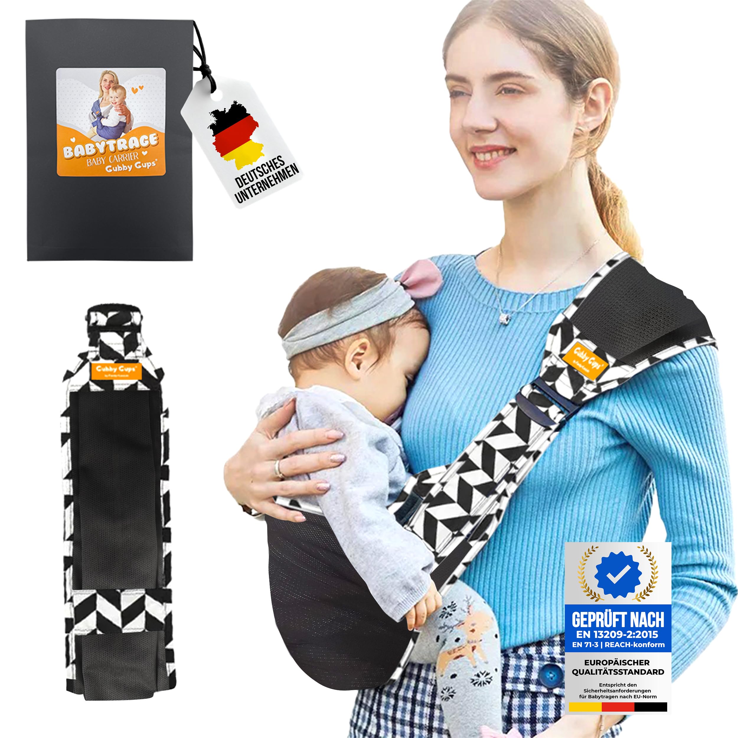 👶🏻🌟 GUBBY GUPS® Ergonomische Babytrage V1.0 - Schwarz 🌟👶🏻 Angebot bei HelloDeals