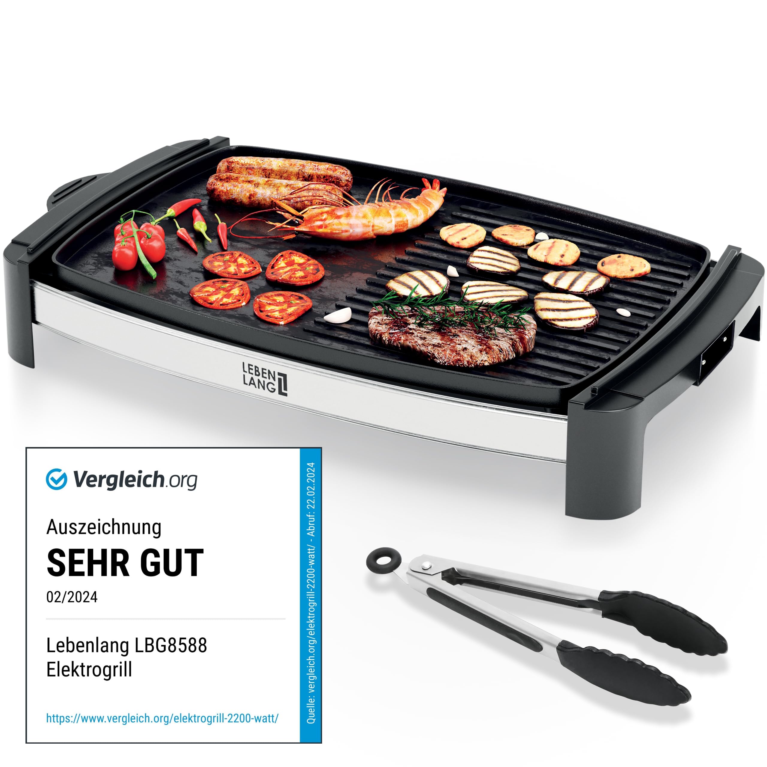 🔥 LEBENSLANG Tischgrill Elektrisch 2000W - Inkl. Grillzange 🔥 Angebot bei HelloDeals