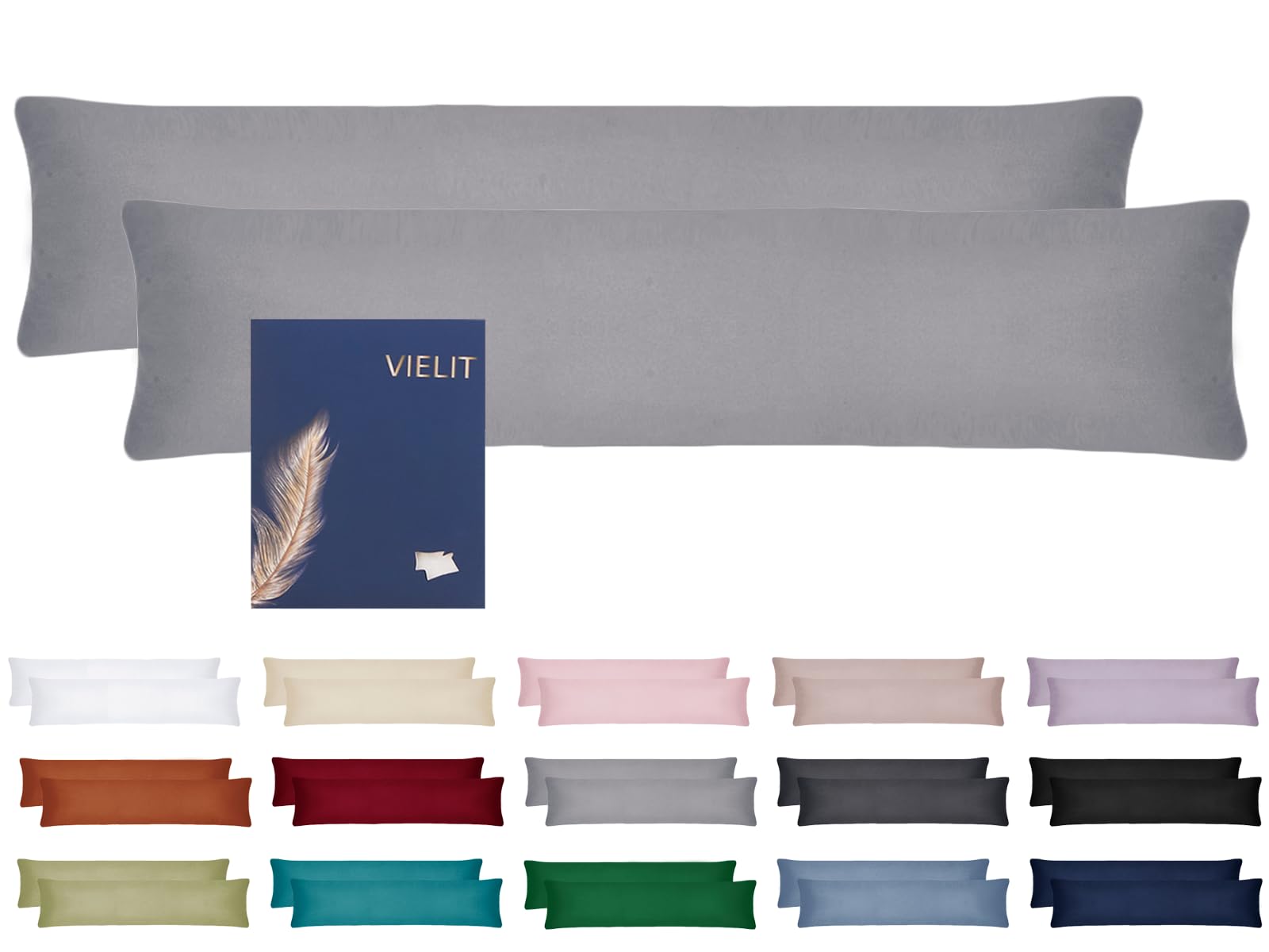 🌙 Vielit Seitenschläferkissen Bezug 40 x 145 2er Set Kissenbezug 40x145 Grau 40x145cm Angebot bei HelloDeals