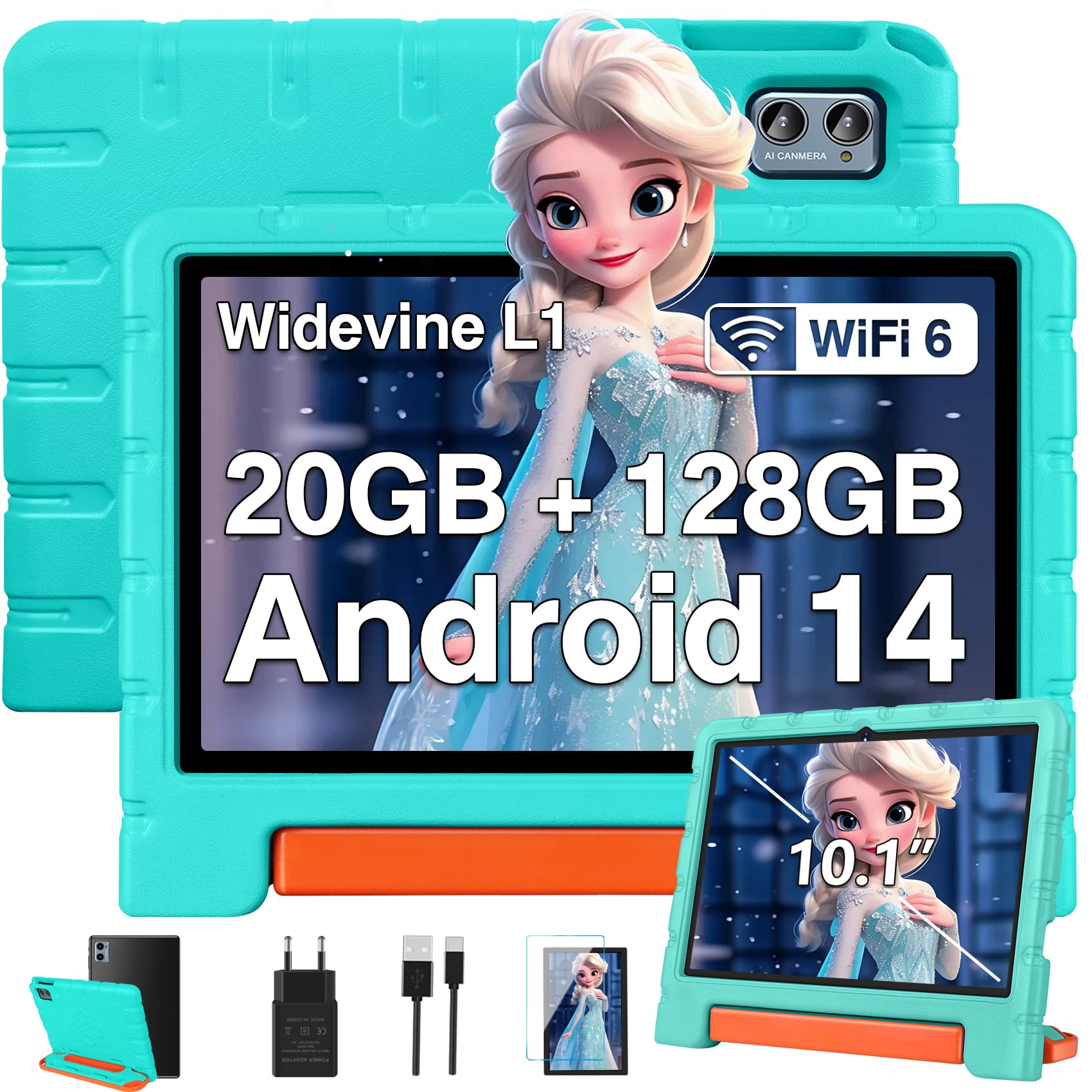 ZIOVO Kinder Tablet 10 Zoll Android 14 mit 20 GB RAM+128GB ROM(TF 1TB), WiFi 6, Octa-Core, Widevine L1, Kindersicherung, 6000mAh, BT 5.0, GMS Certified Kids Tablet mit Eva Case - Grün Grün Pro 📱💚 Angebot bei HelloDeals