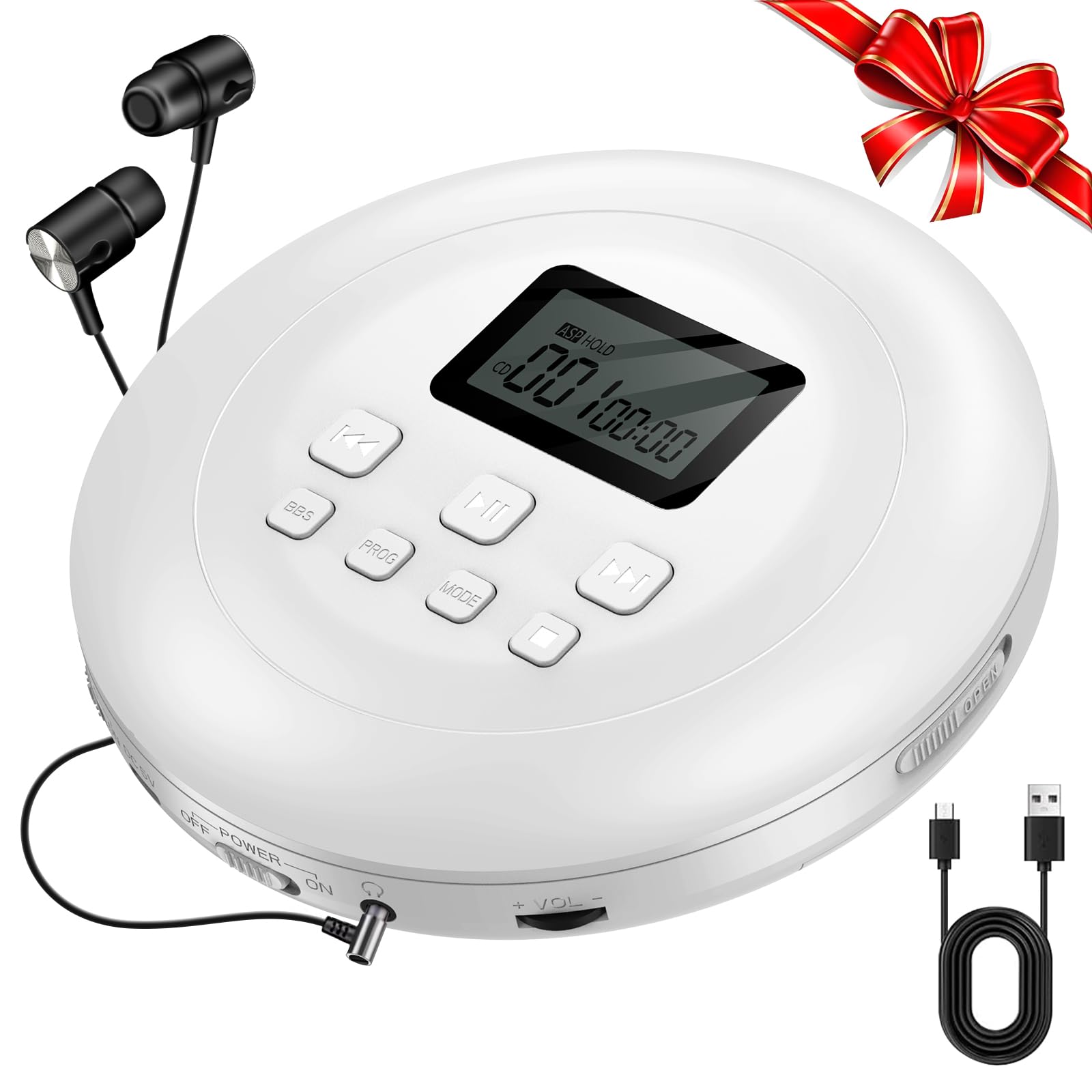 🎶 Gueray Tragbarer CD Player Weiß mit ASP PROG BASS Effekt 🎵 Angebot bei HelloDeals