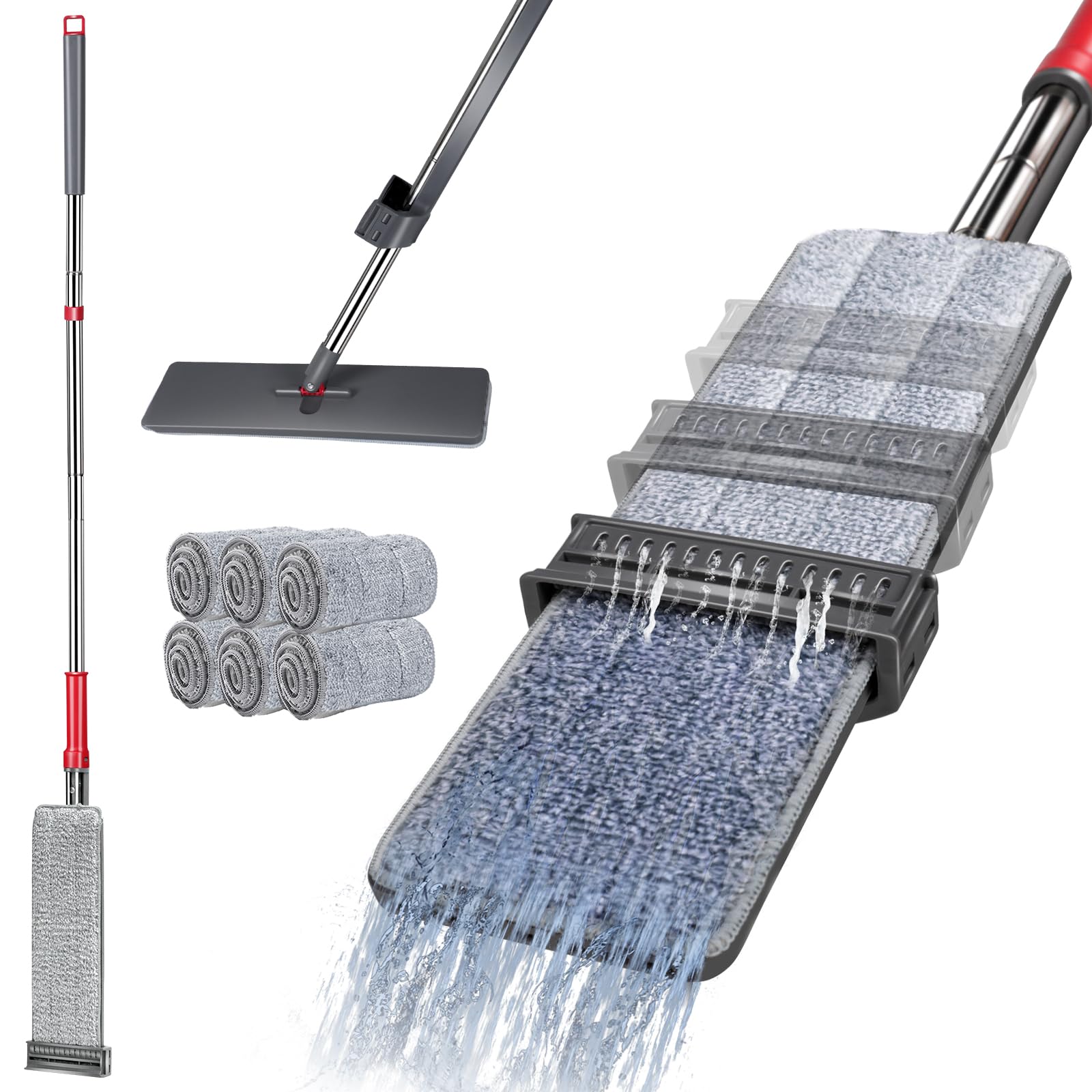 🧹 Flachmopp mit Auswringfunktion, Masthome Bodenwischer Set mit 147cm Edelstahlgriff 🧼 Angebot bei HelloDeals