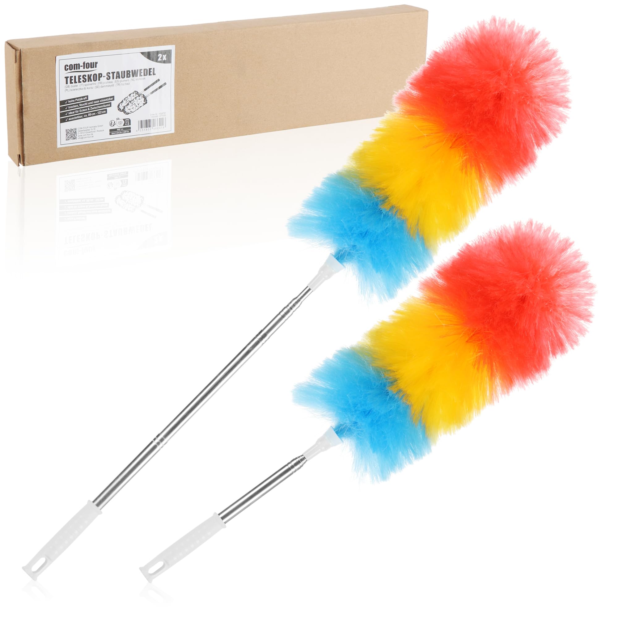 🌈 com-four® 2X Staubwedel mit Teleskopstiel - Staubwischer extra lang und ausziehbar Angebot bei HelloDeals
