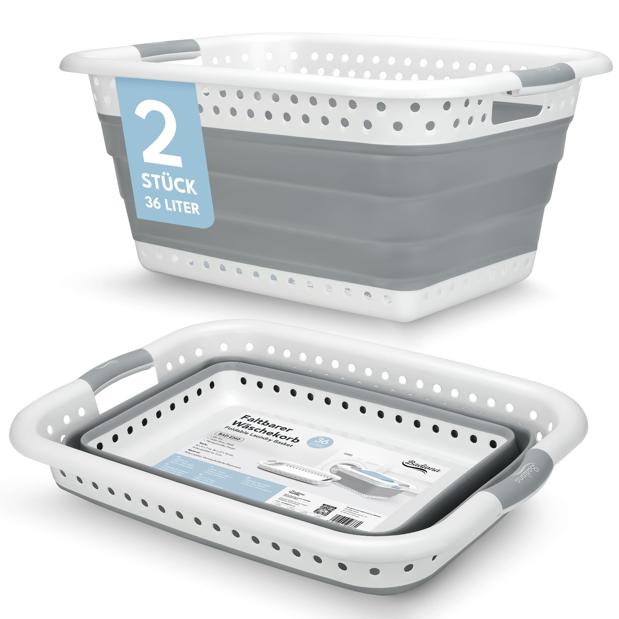 BADIONA 2er Set Wäschekorb faltbar - 36 Liter & Universelle Nutzung 🧺🌟 Angebot bei HelloDeals