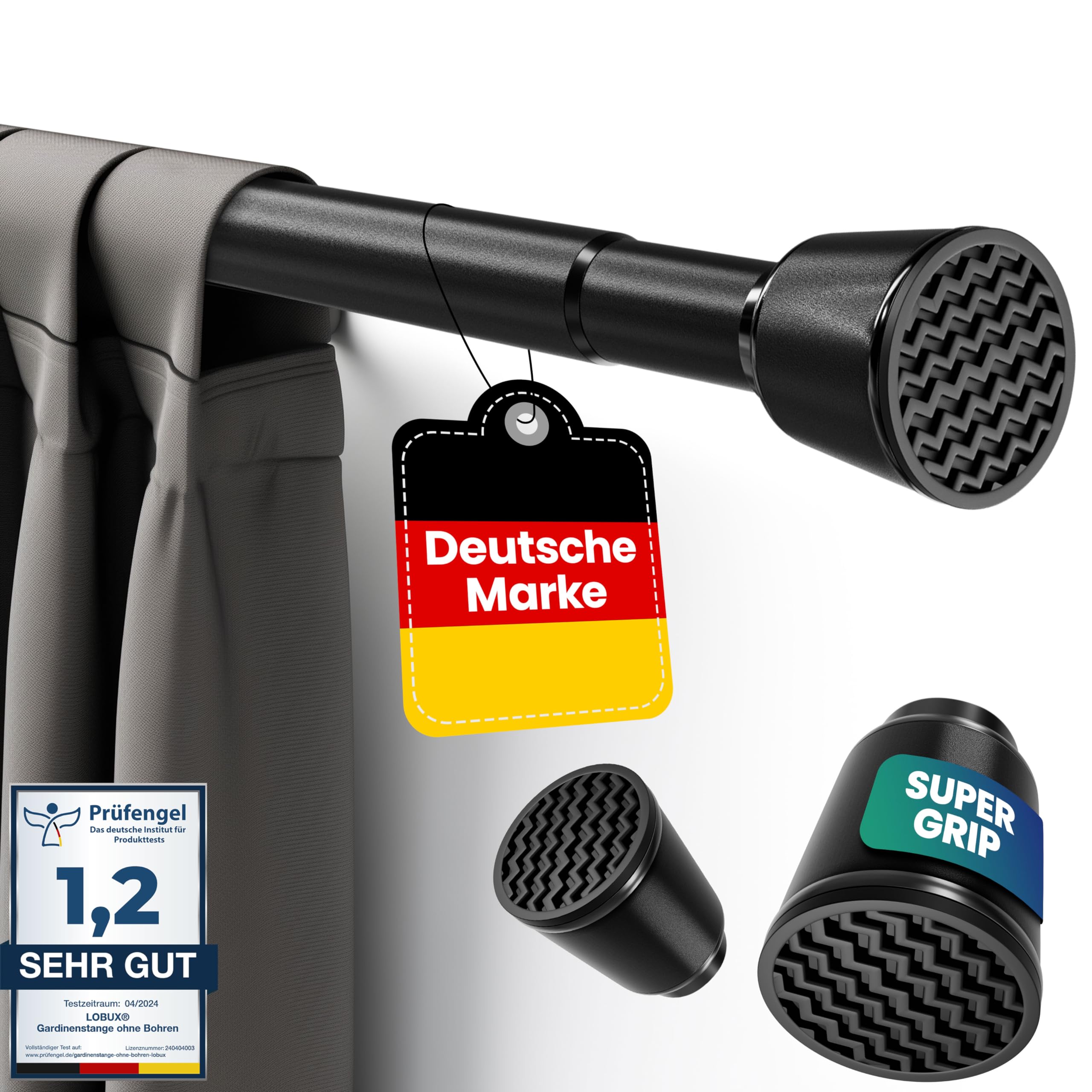 LOBUX® - Gardinenstange ohne bohren [schwarz, 260-350cm] 🏡 Teleskopstange Vorhang ausziehbar 🚿 Duschstange ohne bohren Angebot bei HelloDeals