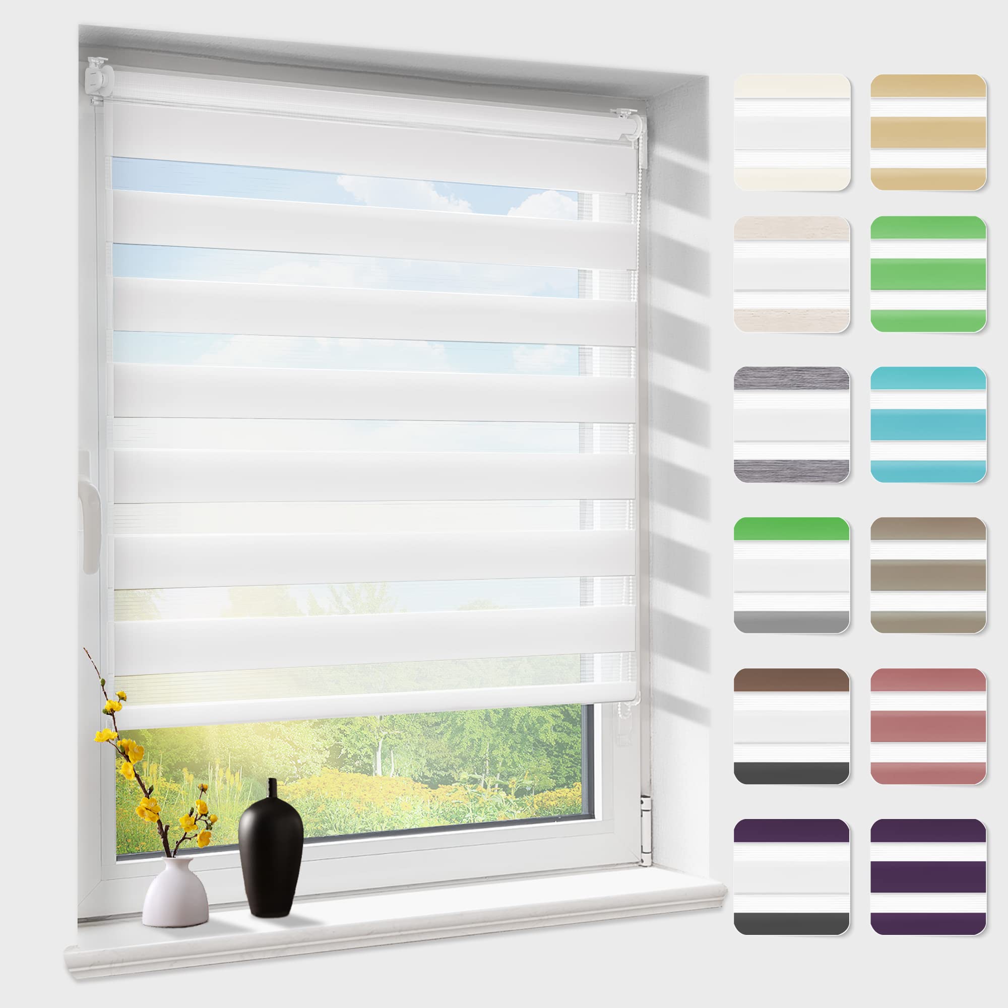 Doppelrollo Klemmfix ohne Bohren, Duo Rollos für Fenster & Tür, Version 2025 Weiß B80 x H120cm 🌞 Angebot bei HelloDeals
