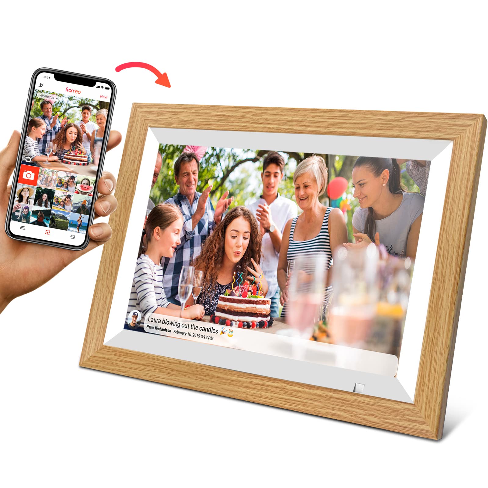 Cytem 10.1 Zoll Digitaler Bilderrahmen | WLAN | 32GB | Bewegungssensor | 16:10 IPS Display | Touch-Screen | Mittelbraun Holzoptik Angebot bei HelloDeals