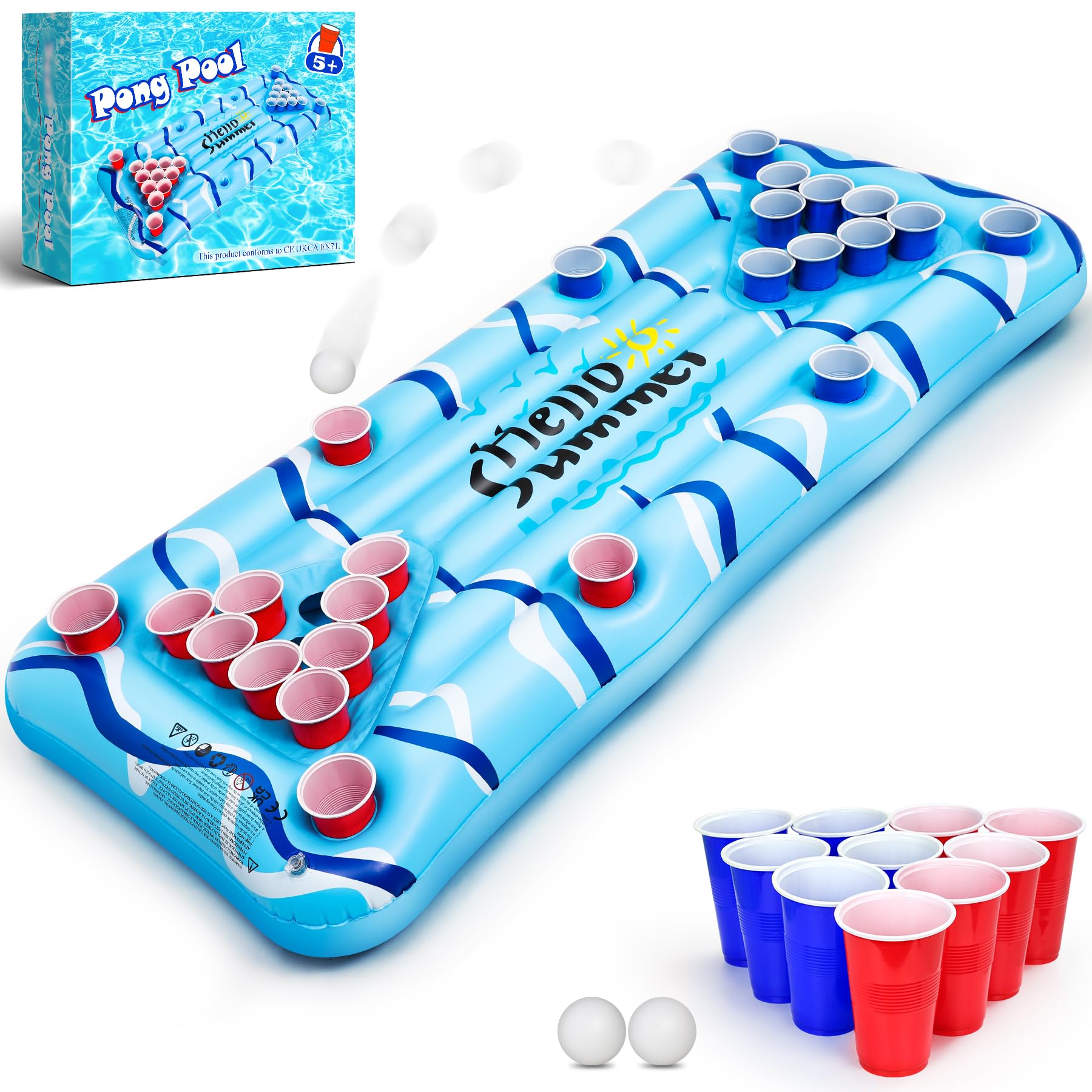 🌞 Popolic Pool Pong Game Aufblasbarer Pong Tisch Luftmatratze 175 x 75 cm Angebot bei HelloDeals