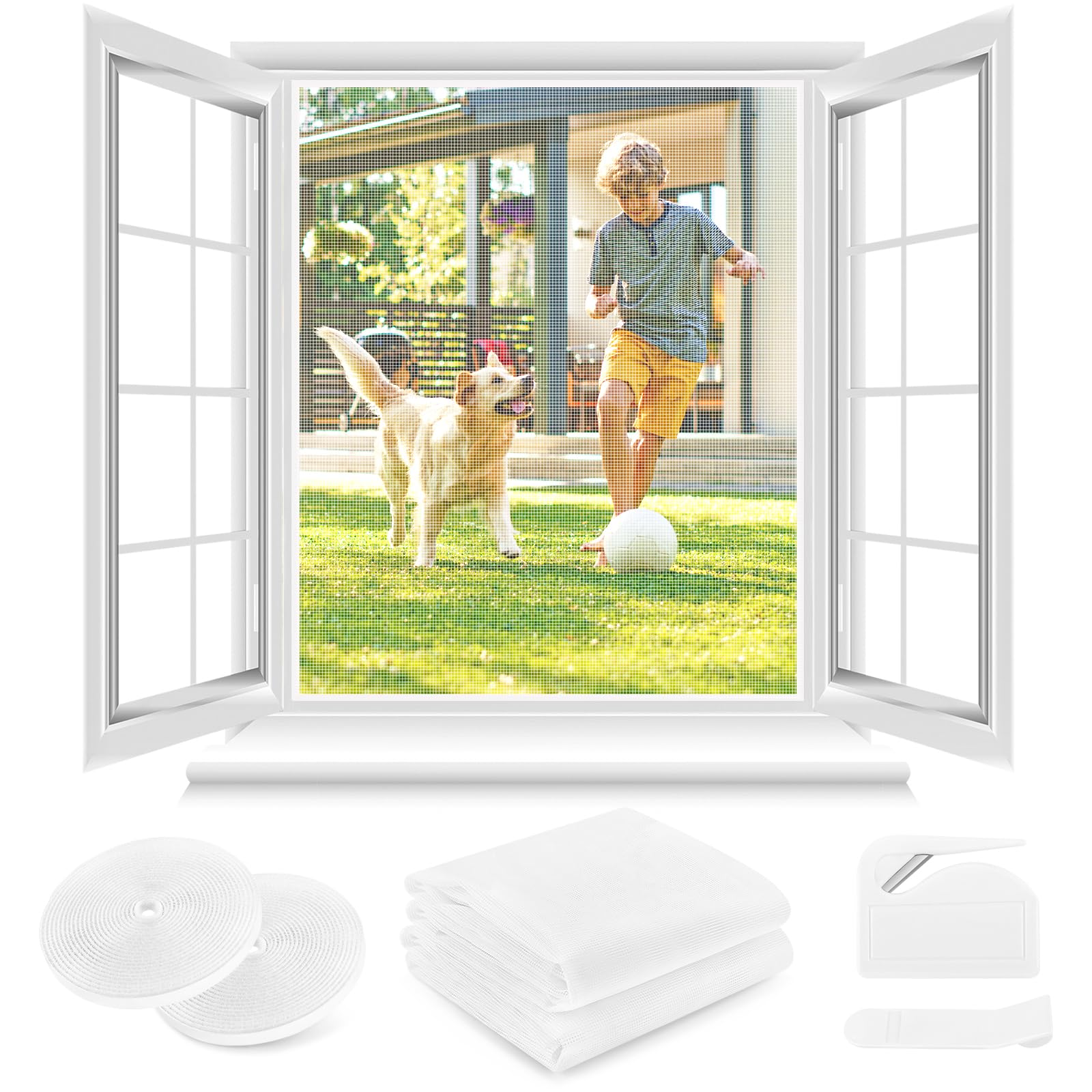 Fliegengitter Fenster ohne Bohren DIY 🪟 2 Stück Weiß 120x120cm - Insektenschutz Fenster mit Klettband Angebot bei HelloDeals