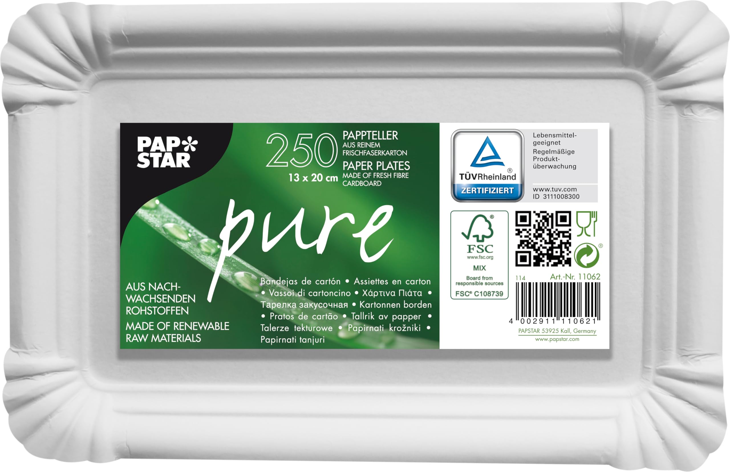 🌟 Super Angebot! PAPSTAR 11062 250 Teller, Pappe Pure eckig 13 x 20 cm, weiß Angebot bei HelloDeals