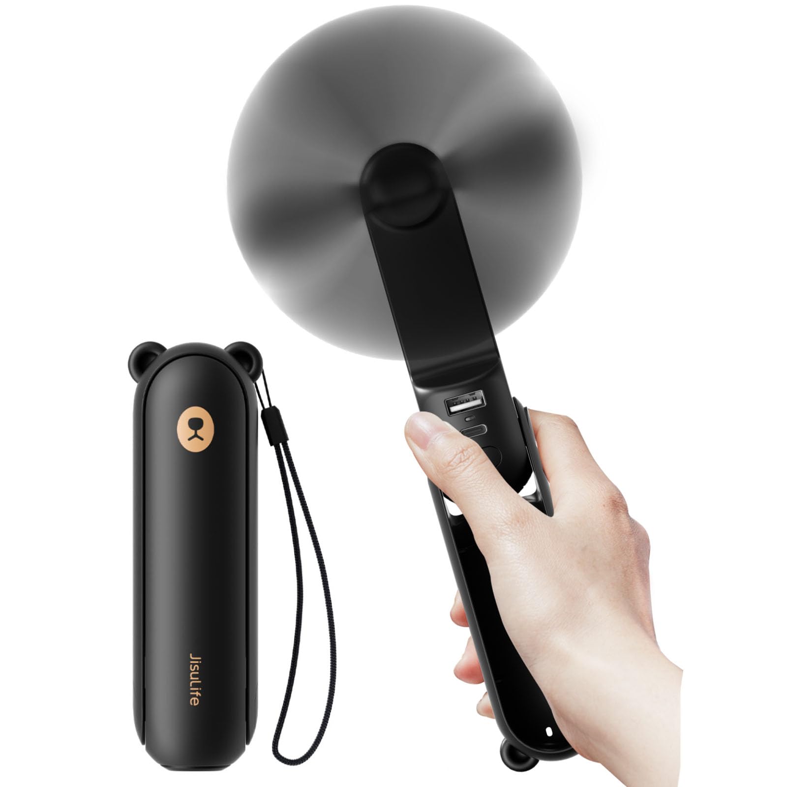 🌀🔋🔦 JISULIFE Handventilator Mini Ventilator 3 IN 1 - Schwarz Angebot bei HelloDeals