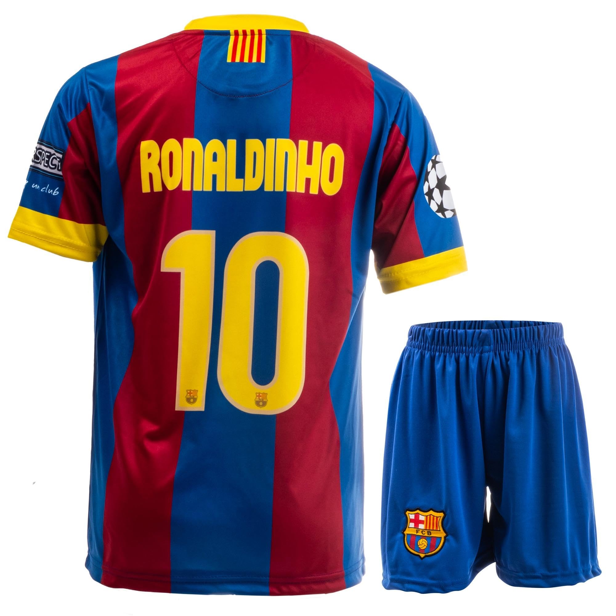 NIHMEX Barcelona Heim Legende #10 Ronaldinho Retro Fußball Kinder Trikot Shorts Set Angebot bei HelloDeals