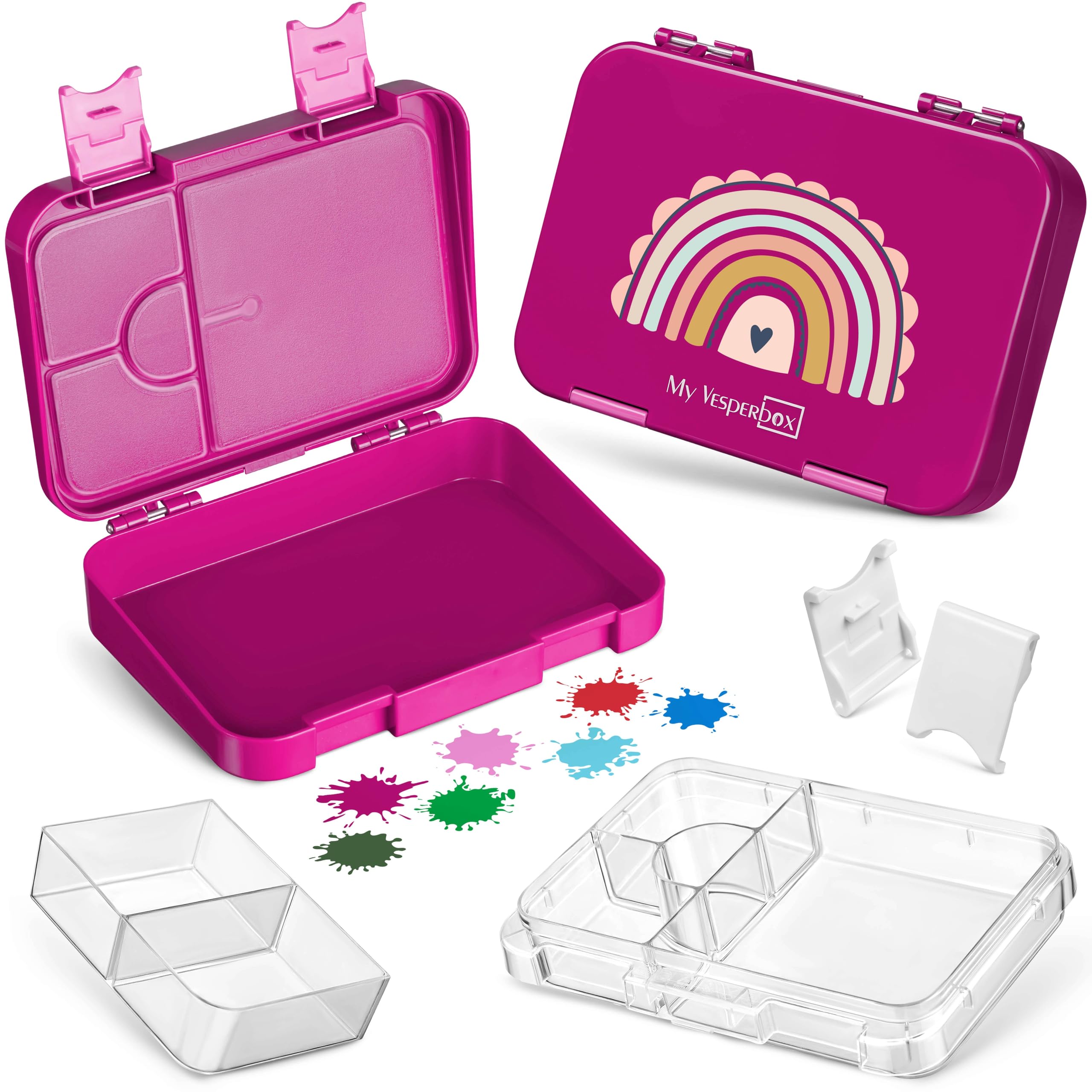 🌈 My Vesperbox - Len - Bento Box Kinder - Lunchbox mit 4+2 Fächern - extrem robust (Lila - Regenbogen) 21x15x4,5cm Angebot bei HelloDeals