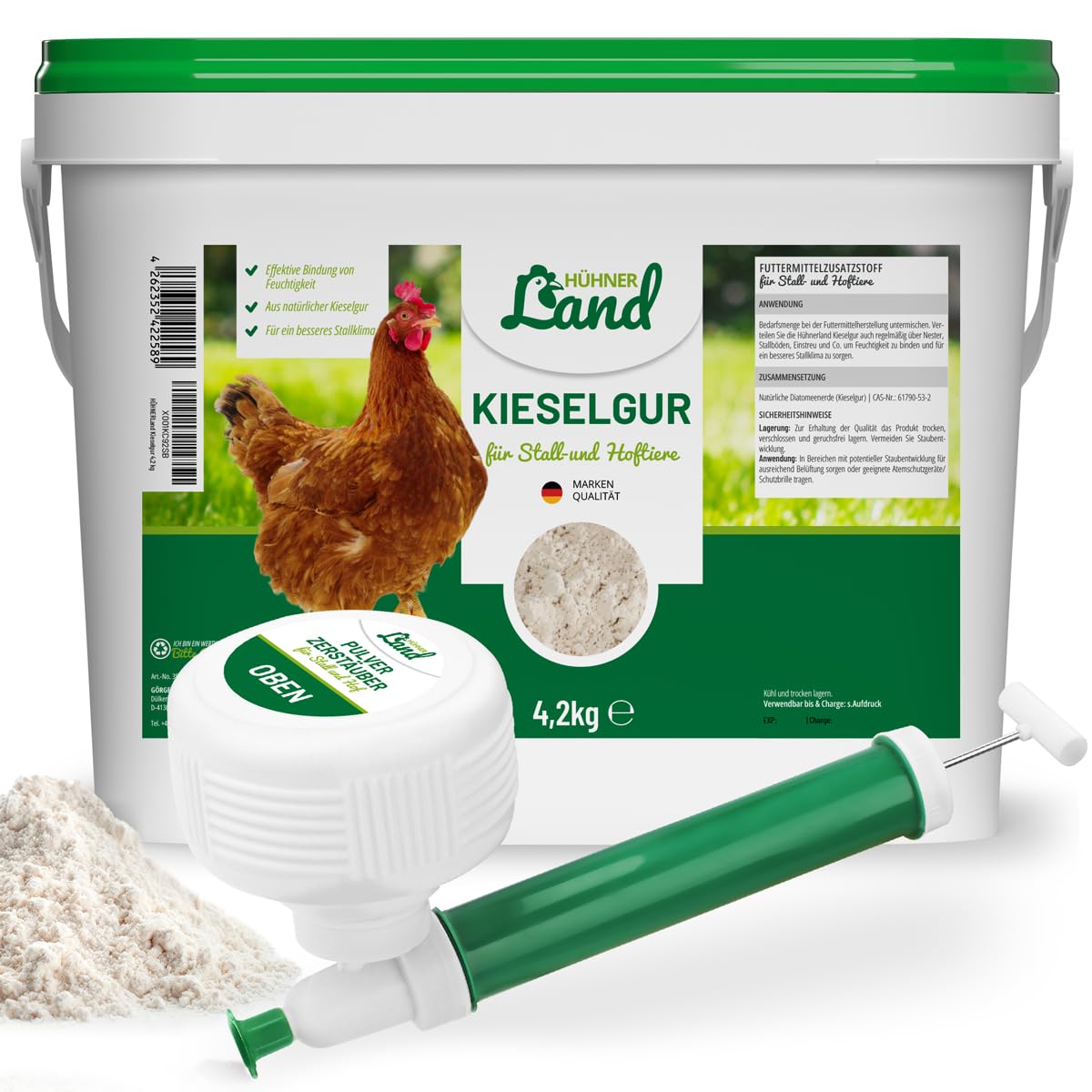 HÜHNER Land Kieselgur für Hühner 4,2kg + Profi Zerstäuber 🐓 Angebot bei HelloDeals