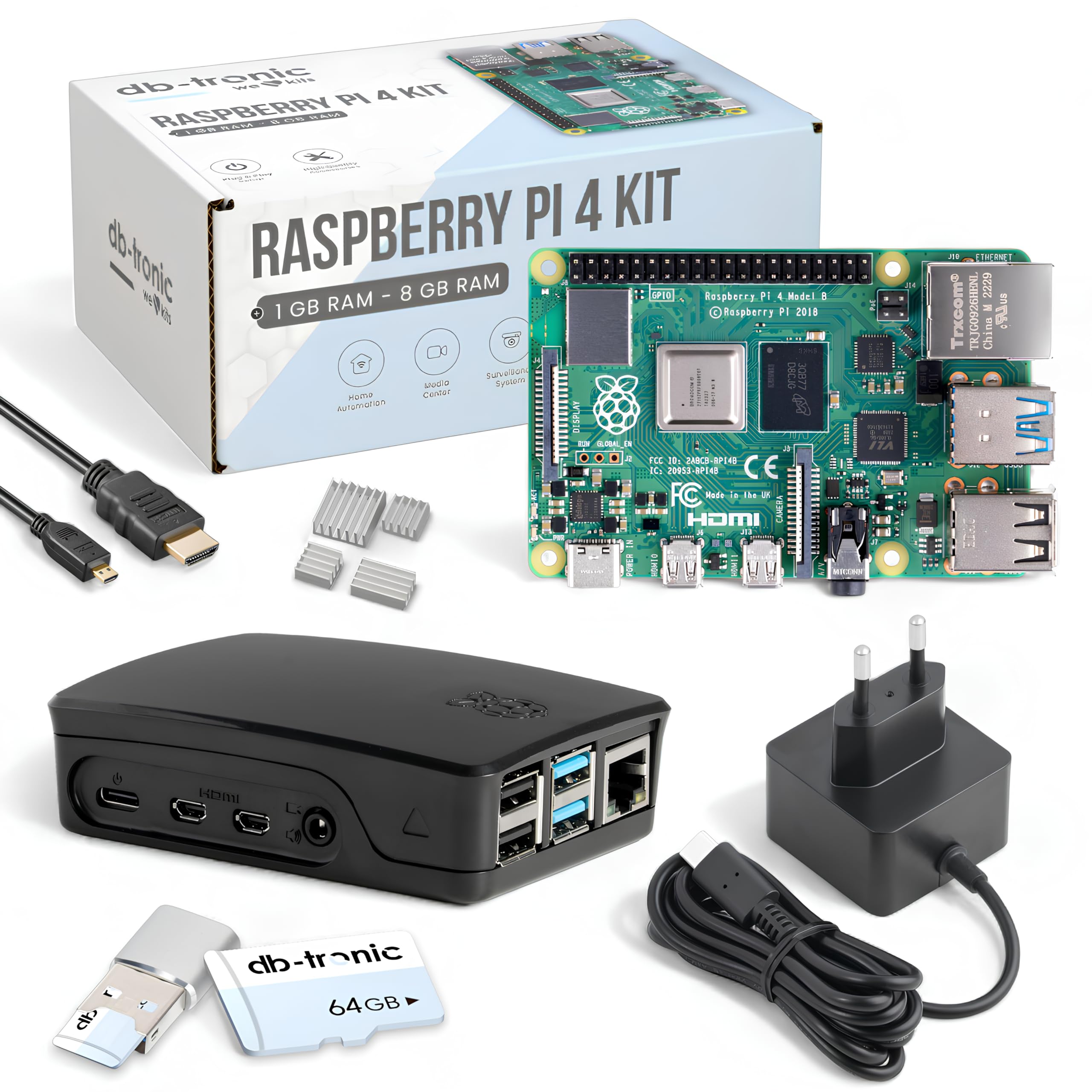 Raspberry Pi 4 4GB Starter-Kit 🚀 | 64GB Edition | USB-C Netzteil 15W | Gehäuse | 4k Micro HDMI Kabel | Kühlkörper Set Angebot bei HelloDeals