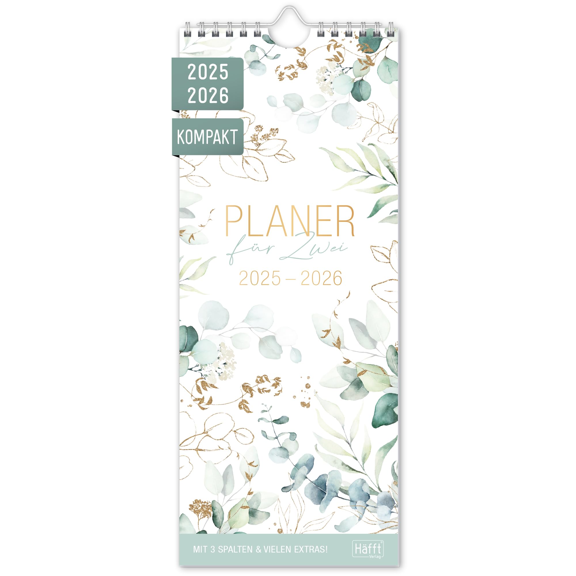 Häfft® Planer für Zwei 2025/2026 kompakt "Blattgold" 🌟🗓️ Paarplaner mit 3 Spalten, Paarkalender, Wandplaner, Wandkalender für 18 Monate Angebot bei HelloDeals