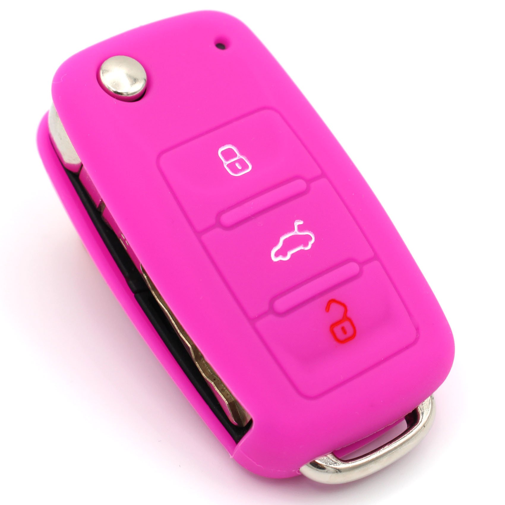 🔑🌸 Schlüssel Hülle VA für 3 Tasten Auto Schlüssel Silikon Cover von Finest-Folia (Neon Pink) - Sonderangebot! Angebot bei HelloDeals