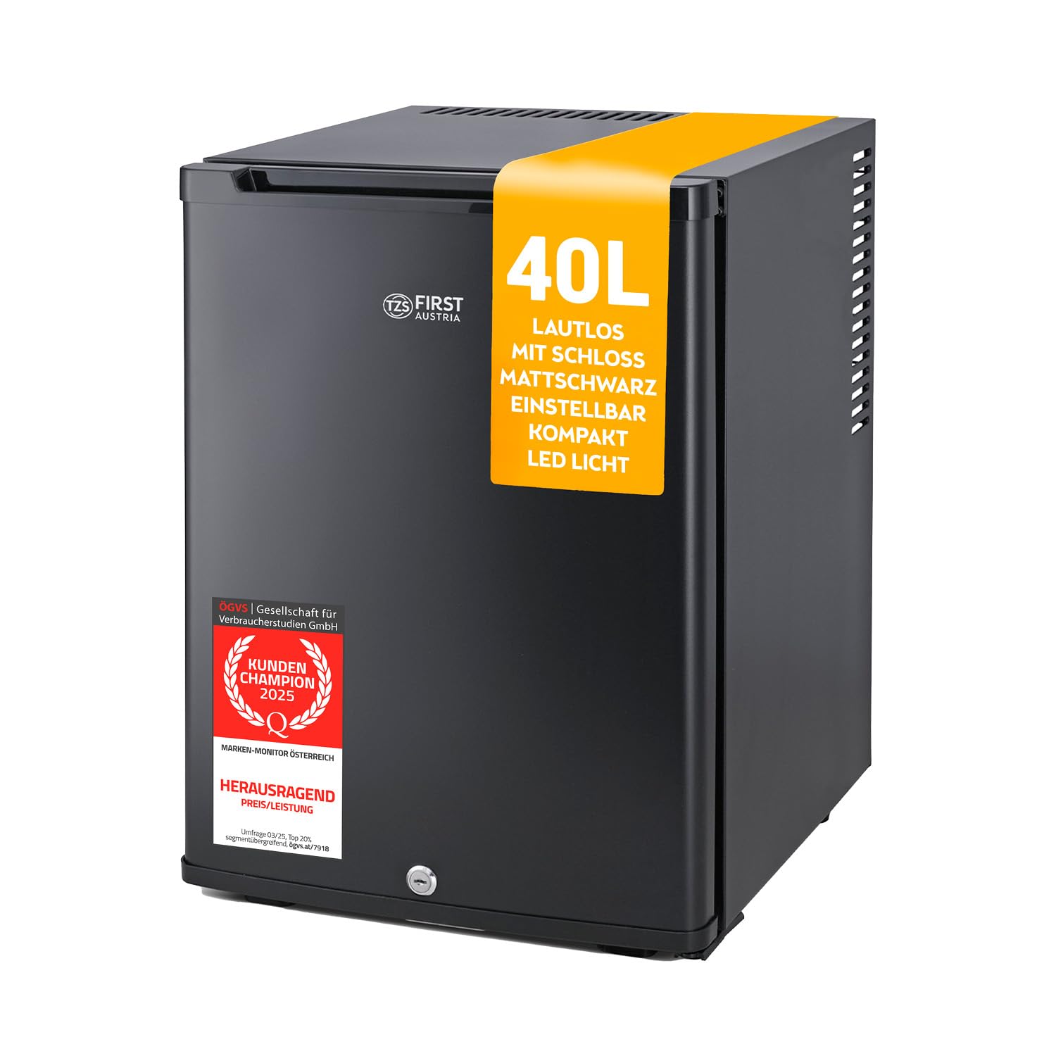 🌟TZS First Austria Minikühlschrank 40L | Lautlos & Effizient | Abschließbar | Innenbeleuchtung | Schwarz 40 Liter | Matt🌟 Angebot bei HelloDeals